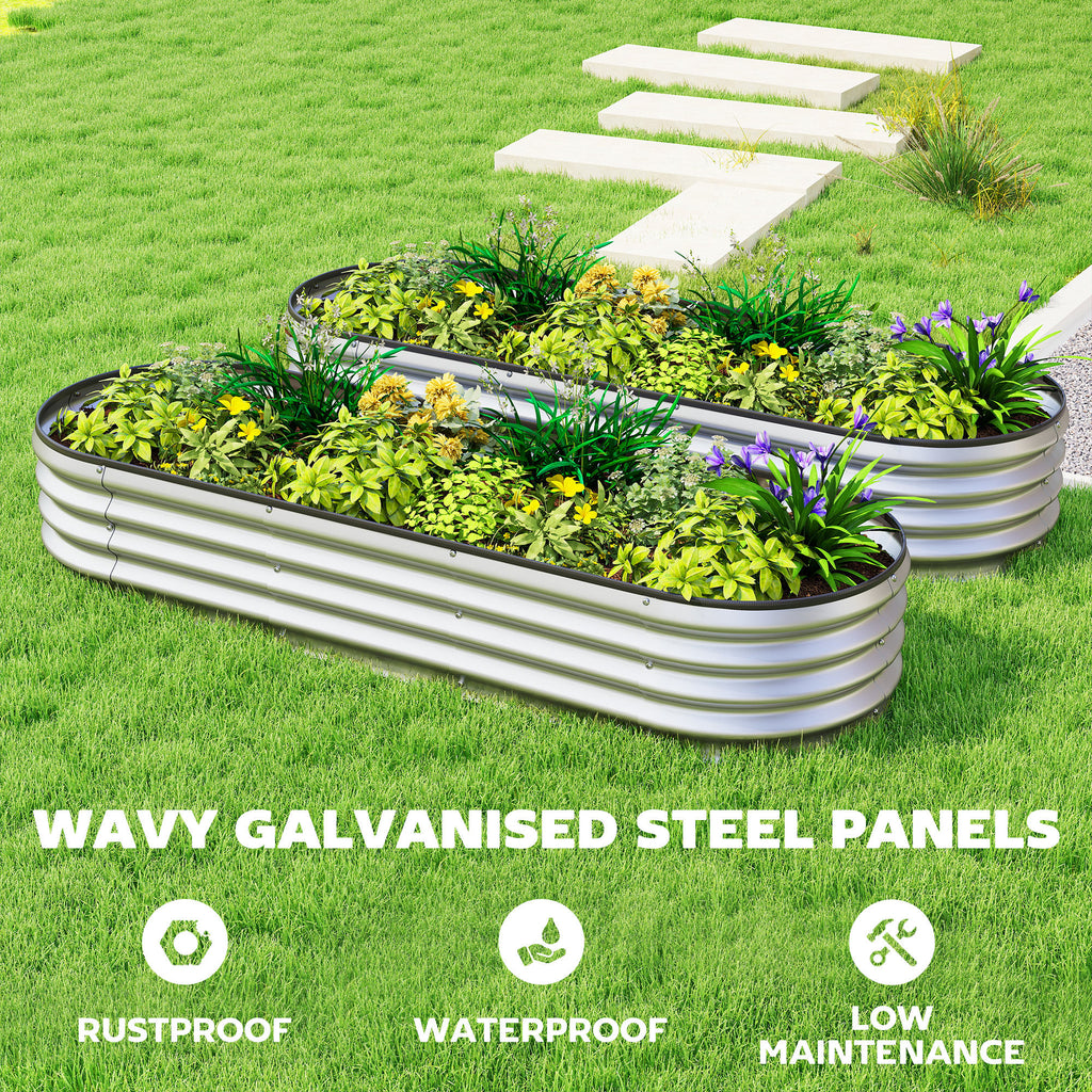 2Pcs Galvanized Raised Garden Bed, 6 x 2 x 1 ft Modular Metal Garden Beds with Rubber Strip Edging, Silver