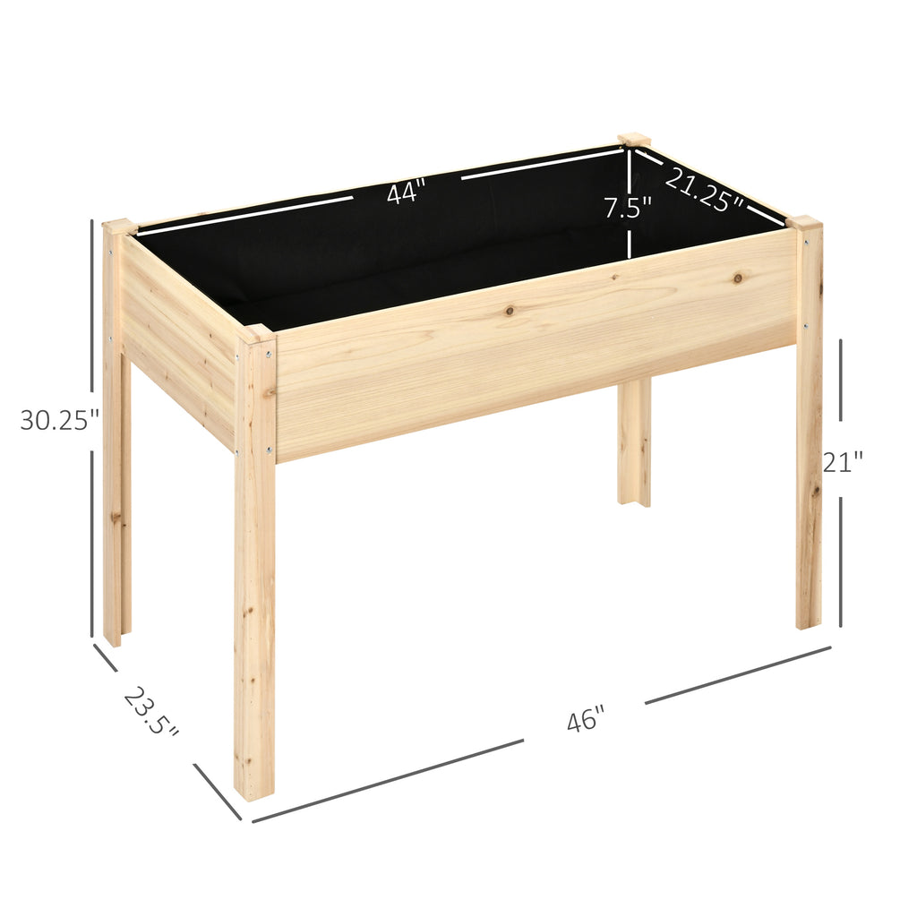 46'' x 24'' Raised Garden Bed, Wooden Elevated Planter Box with Non-Woven Liner for Vegetable, Flower, Herb in Patio, Backyard, Balcony
