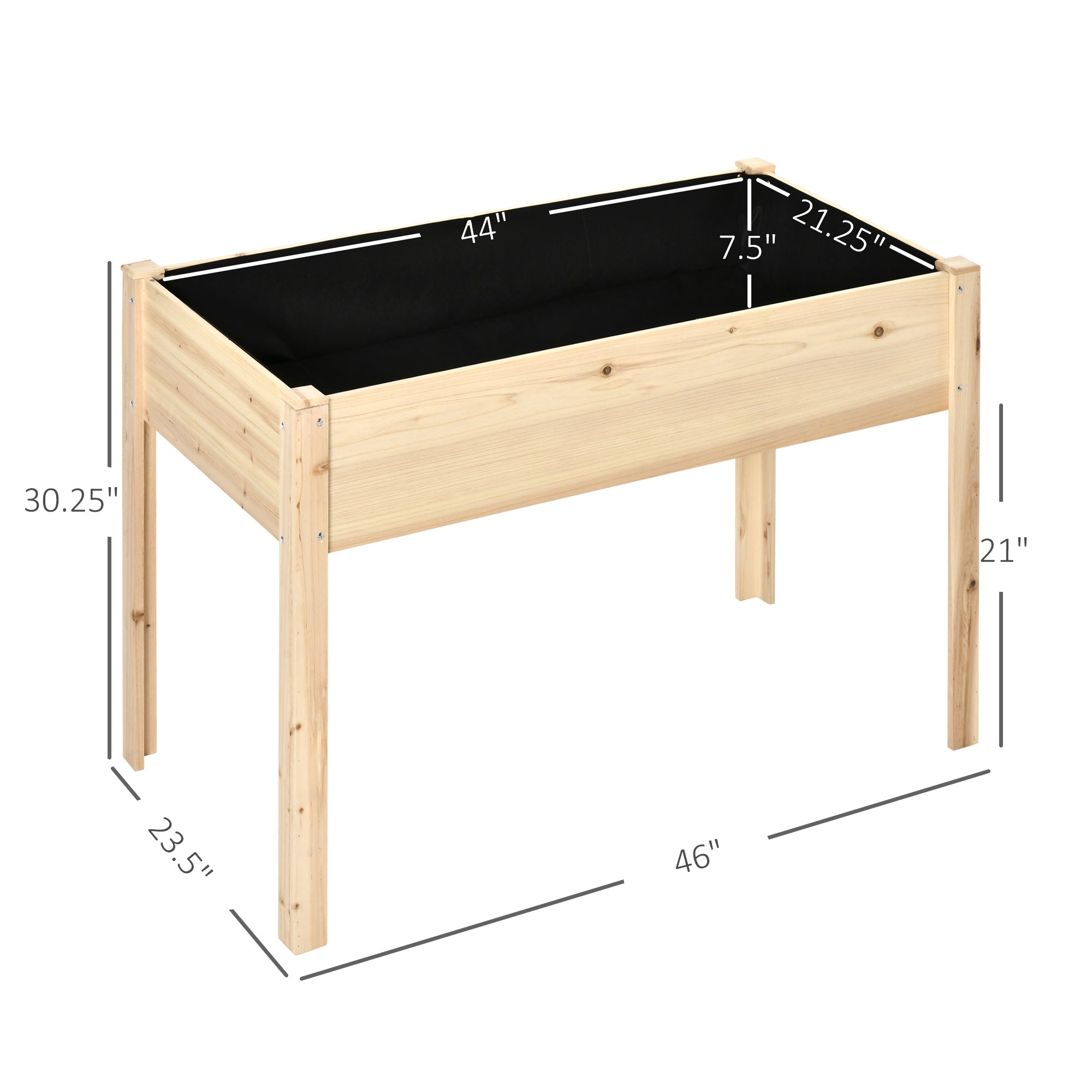 46'' x 24'' Raised Garden Bed, Wooden Elevated Planter Box with Non-Woven Liner for Vegetable, Flower, Herb in Patio, Backyard, Balcony