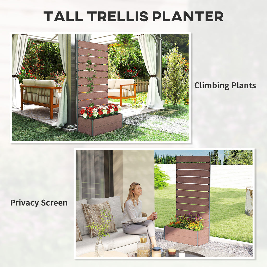 Raised Garden Bed with Trellis, Freestanding Elevated Planter Box for Climbing Vines, 28" x 15" x 59", Light Brown