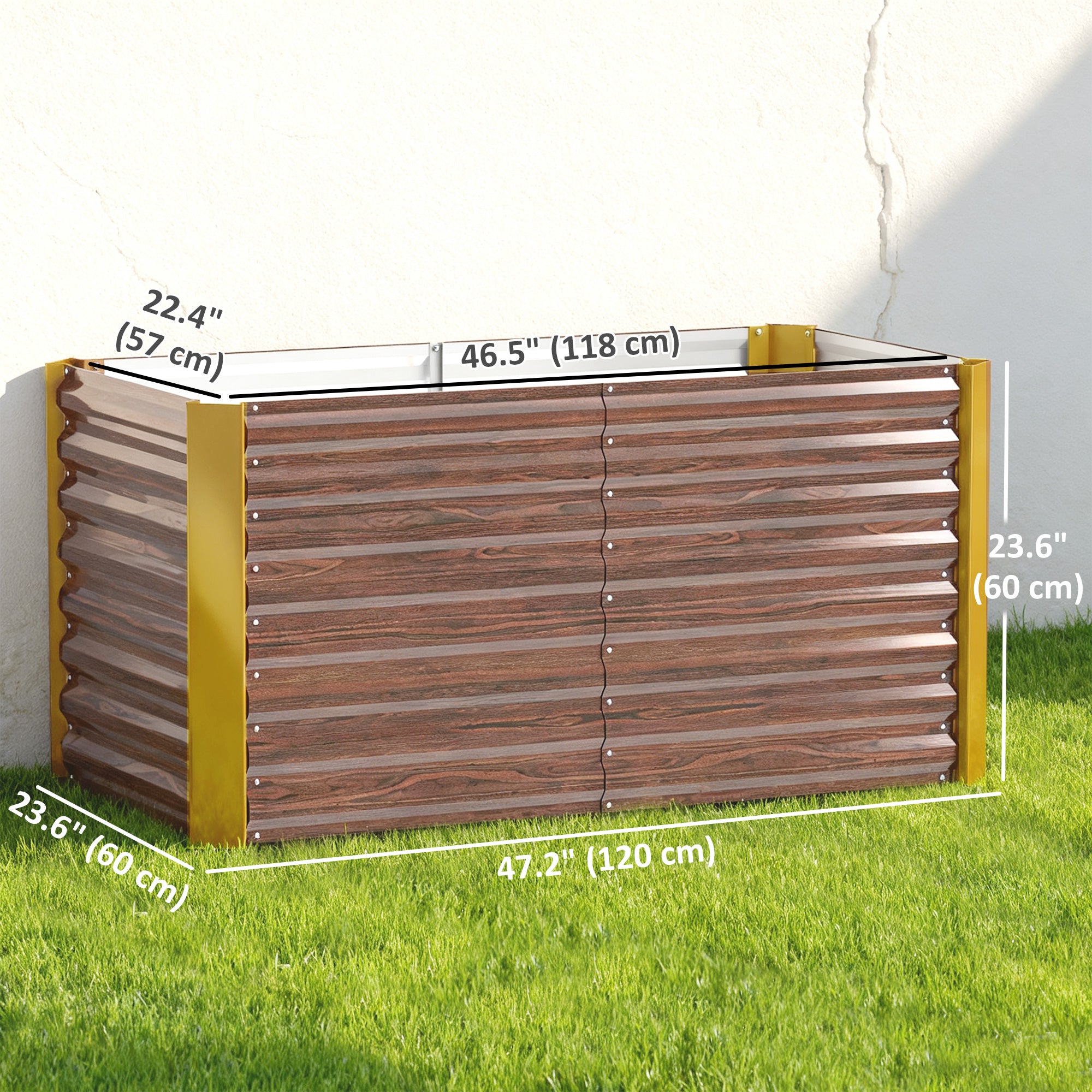 Set of 2 Galvanized Metal Planters for Outdoor Plants, 4' x 2' x 2' Raised Garden Bed, Distressed Dark Brown