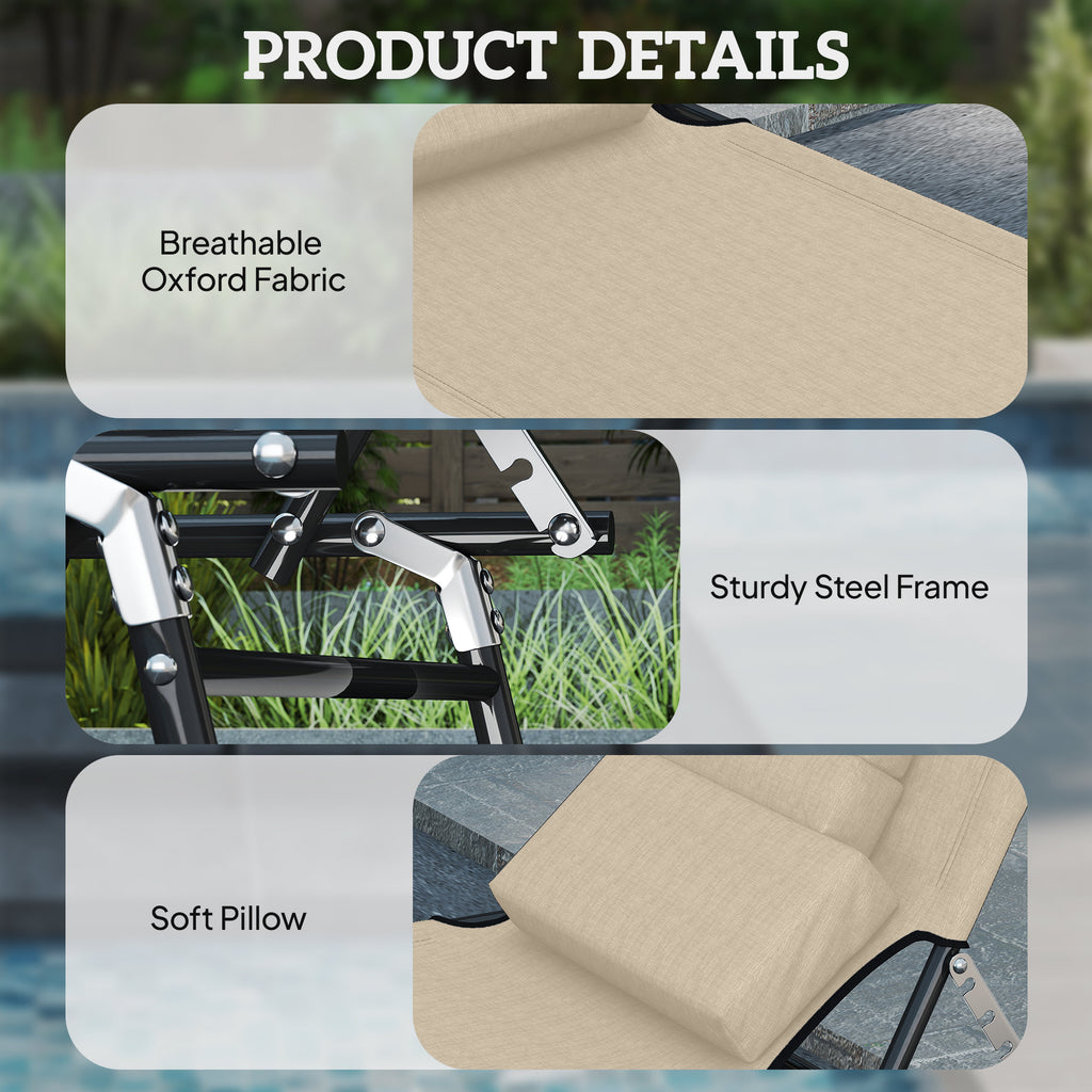 Outdoor Lounge Chair, Garden Folding Chaise Lounge w/ Adjustable Backrest, Face Hole and Support Pillow, Beige