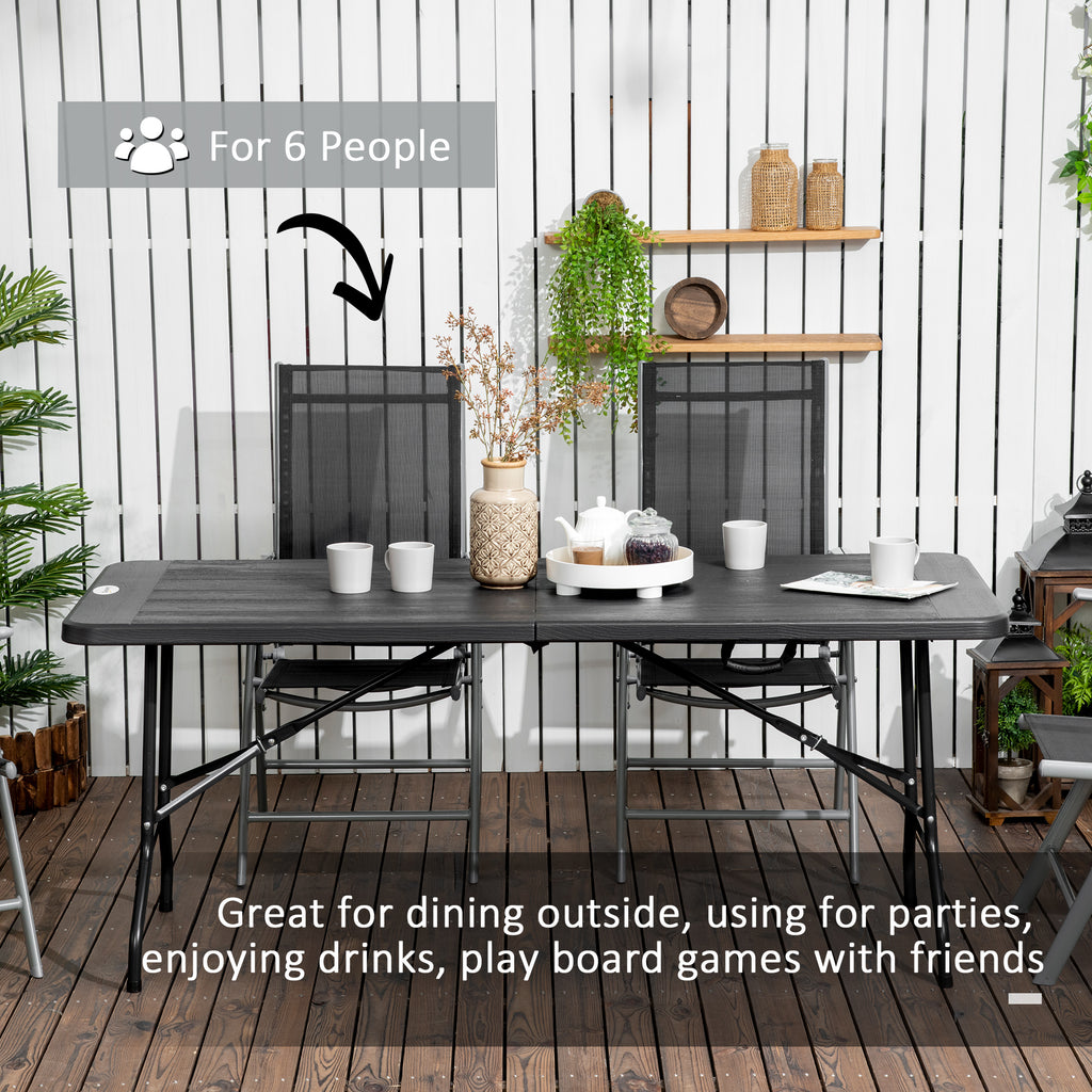 Foldable Patio Dining Table for 6, Rectangular Outdoor Table for Garden Lawn Backyard, Dark Grey