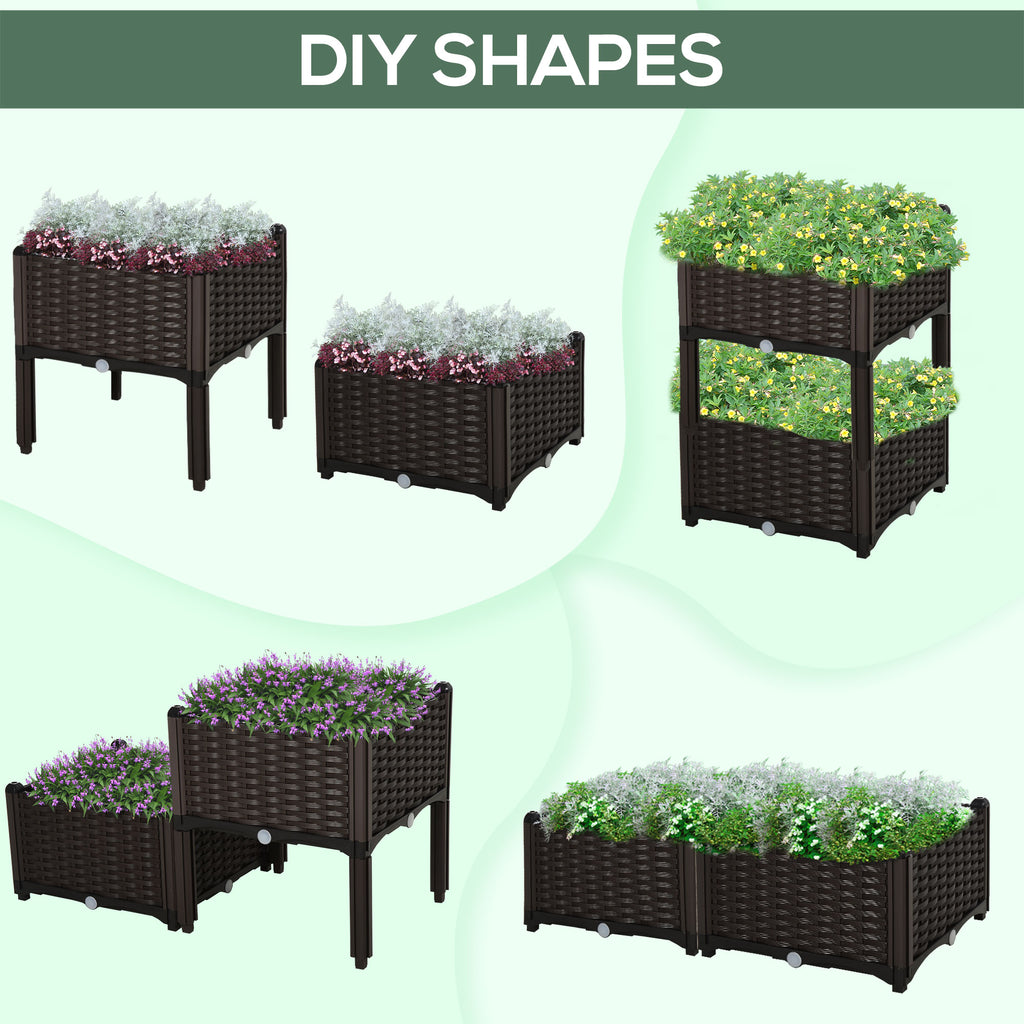 2 Piece Raised Garden Bed PP Raised Flower Bed Vegetable Herb Grow Box Stand Brown