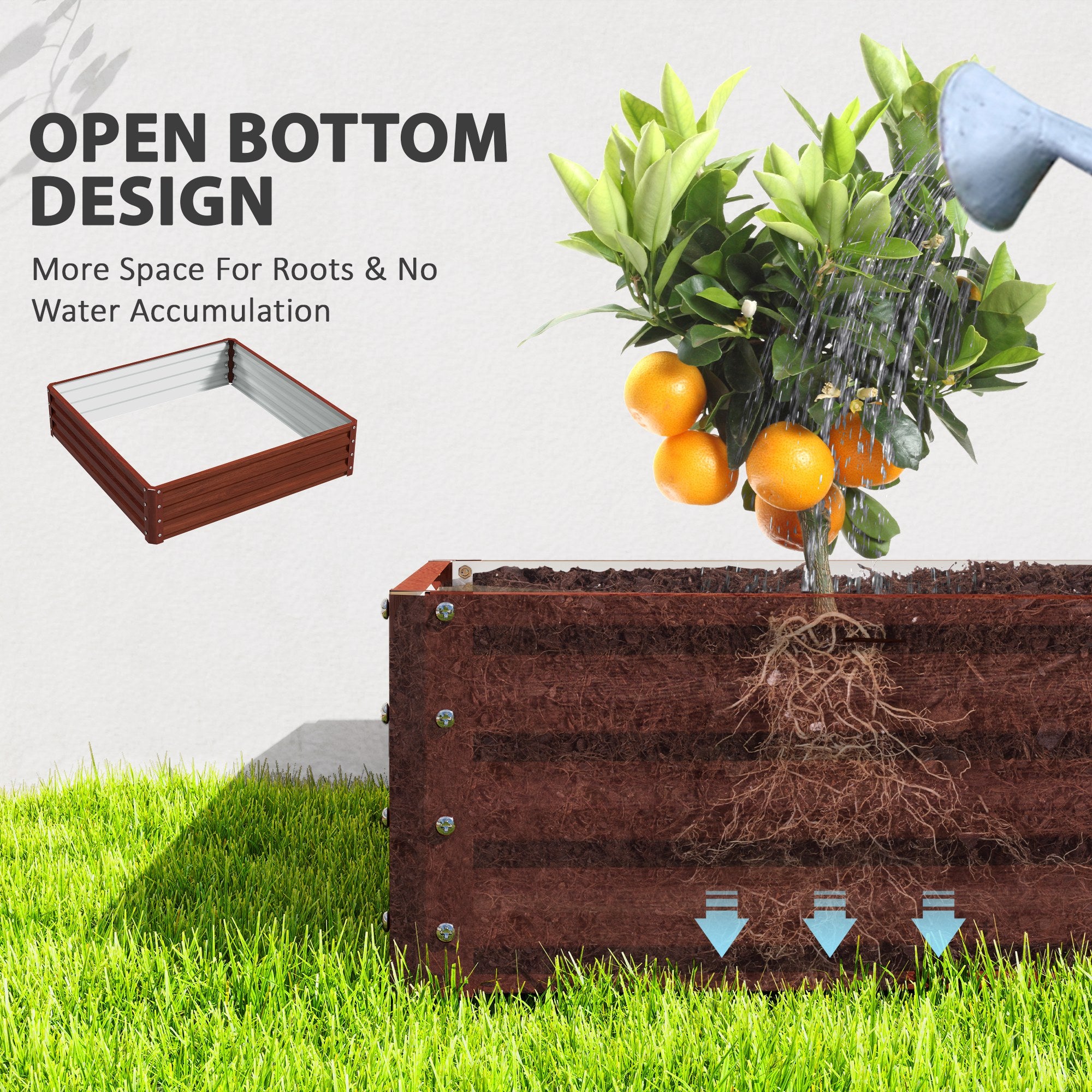 4' x 4' x 1' Raised Garden Bed Galvanized Steel Planter Box for Vegetables, Flowers, Herbs, Dark Brown Wood Effect