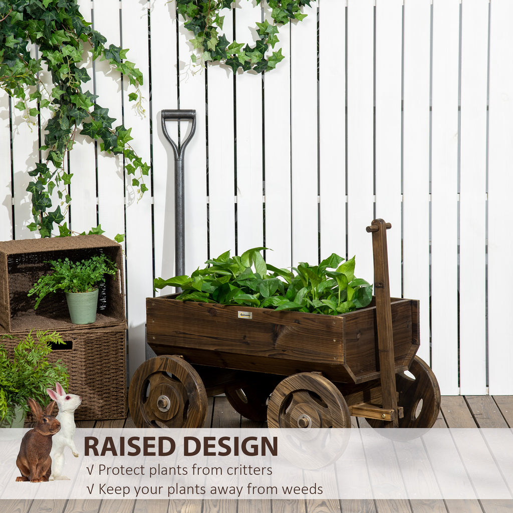 Wooden Raised Garden Bed, Flower Cart w/ Wheels, Planters for Outdoor Plants, Backyard, Patio, Deck, Garden Decor