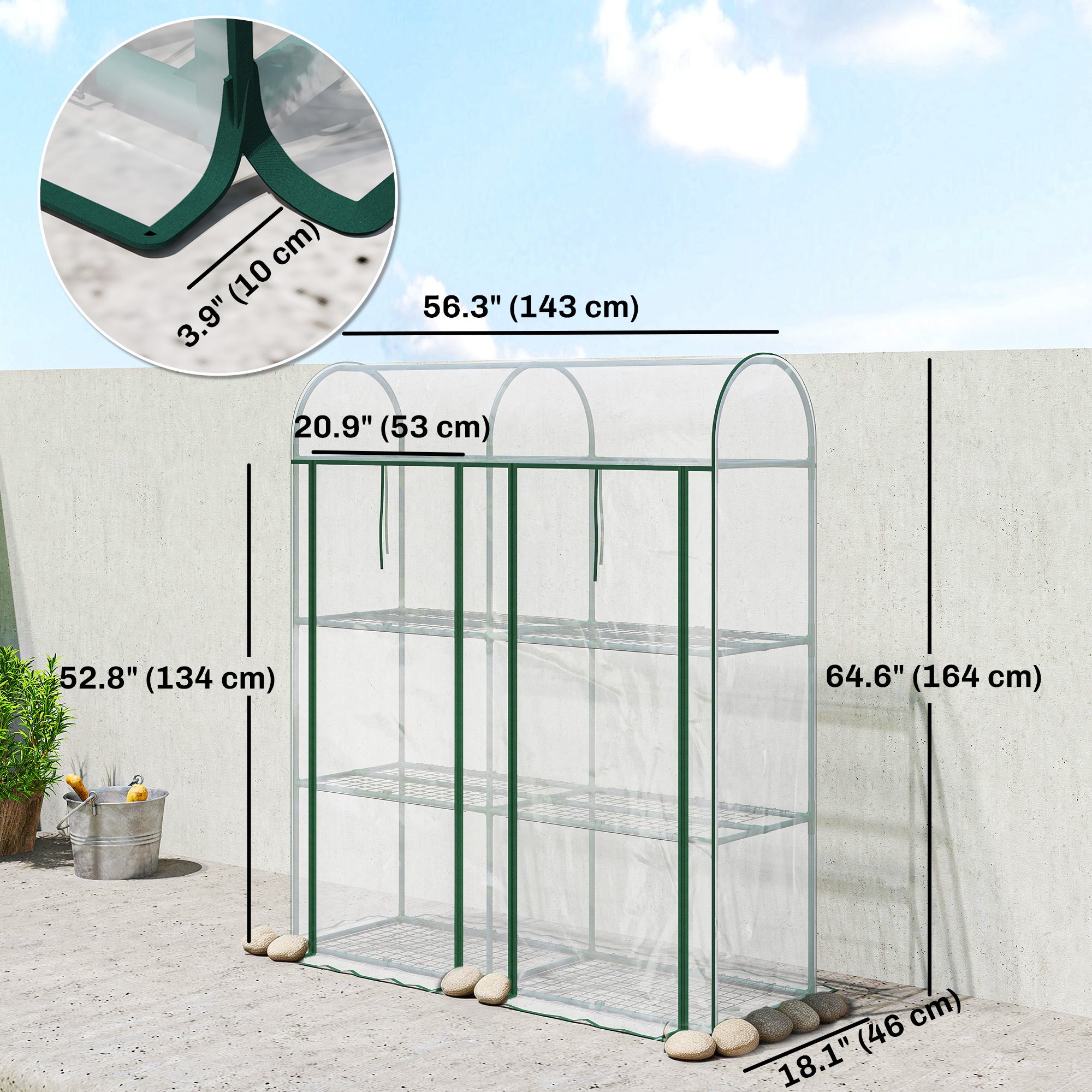 3 Tier Mini Greenhouse, Portable Greenhouse with 2 Roll-up Doors, 56.3" x 18.1" x 64.6", Clear