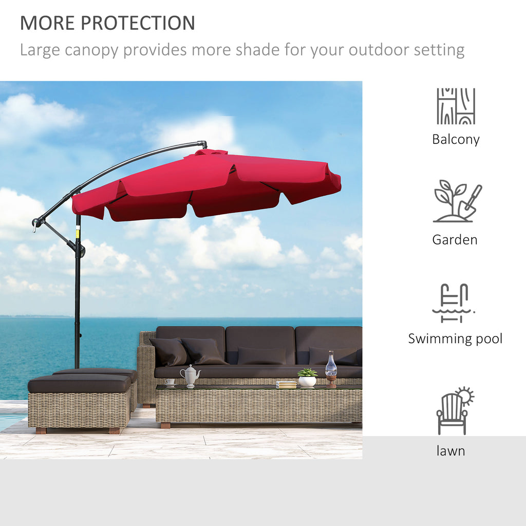 9FT Offset Hanging Patio Umbrella Cantilever Umbrella with Easy Tilt Adjustment, Cross Base and 8 Ribs for Backyard, Poolside, Lawn and Garden, Red