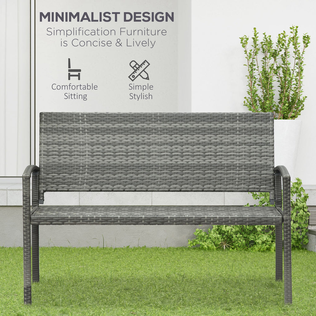 Rattan Wicker Loveseat Garden Bench Hand Woven Portable Backyard Gray