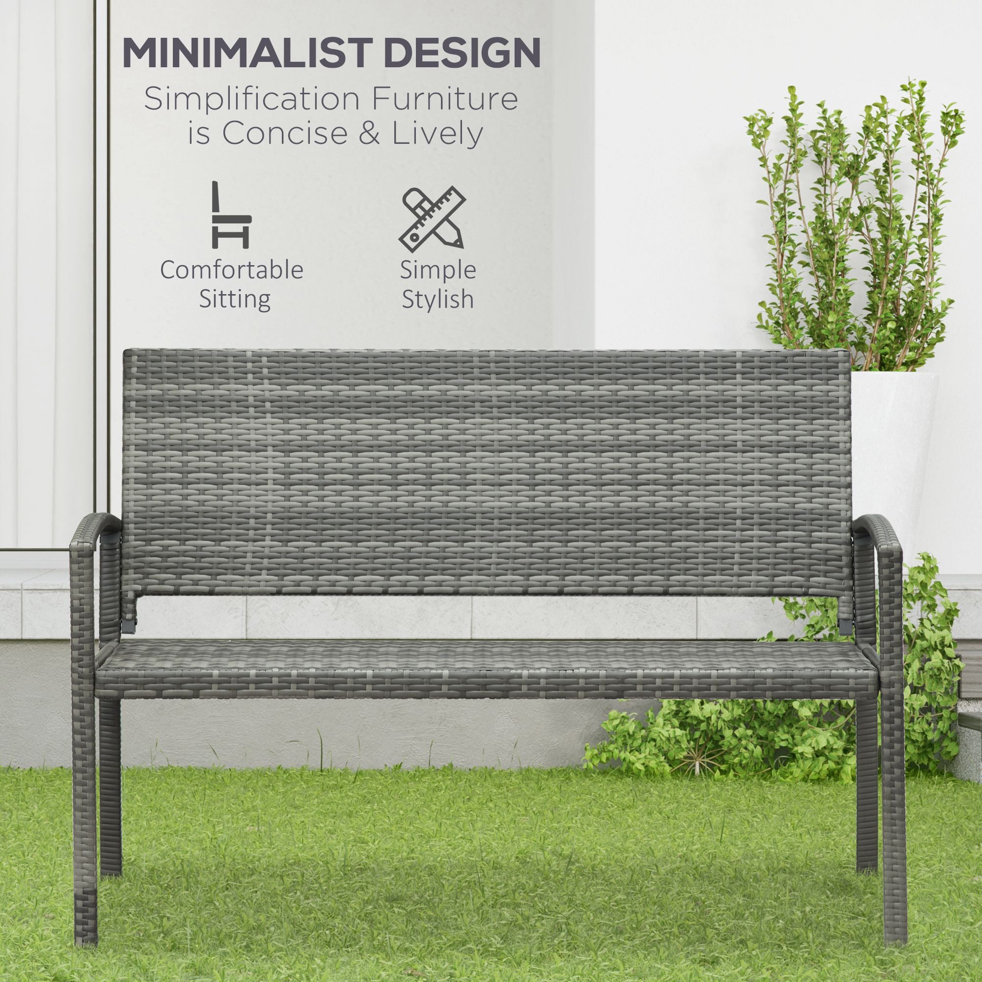 Rattan Wicker Loveseat Garden Bench Hand Woven Portable Backyard Gray