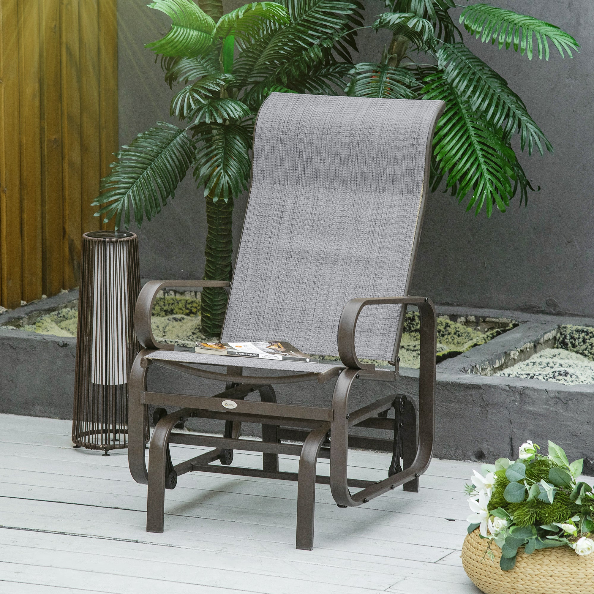 Patio Glider with Breathable Mesh Fabric, Outdoor Glider Chair, Garden Rocking Gliding Seat for Patio, Yard, Porch, Grey