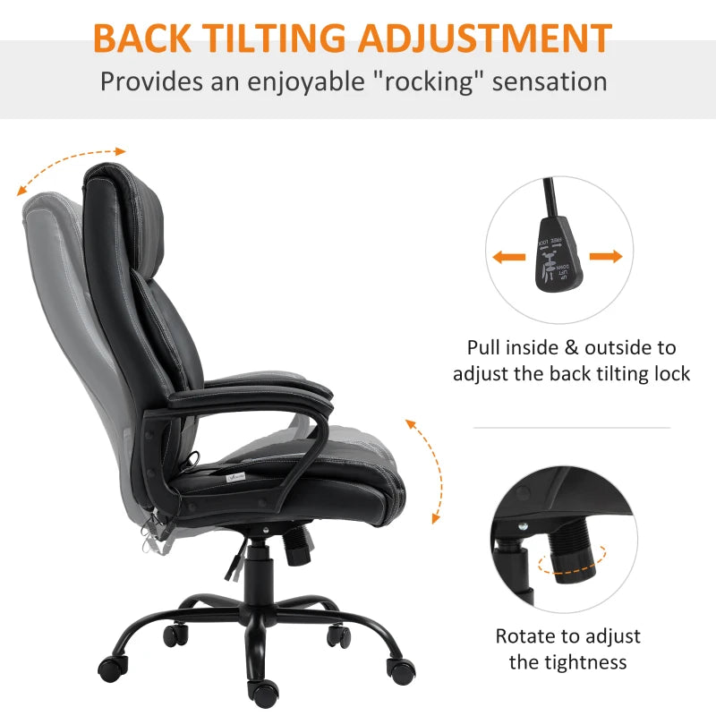 Black executive desk chair with 6-point vibration massage and reclining rocking function