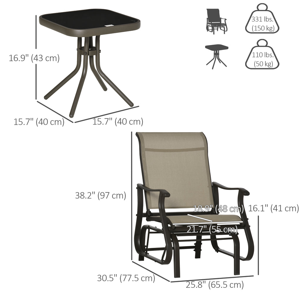 3PCs Gliding Rocking Chair & Bistro Tea Table Set, Mixed Grey