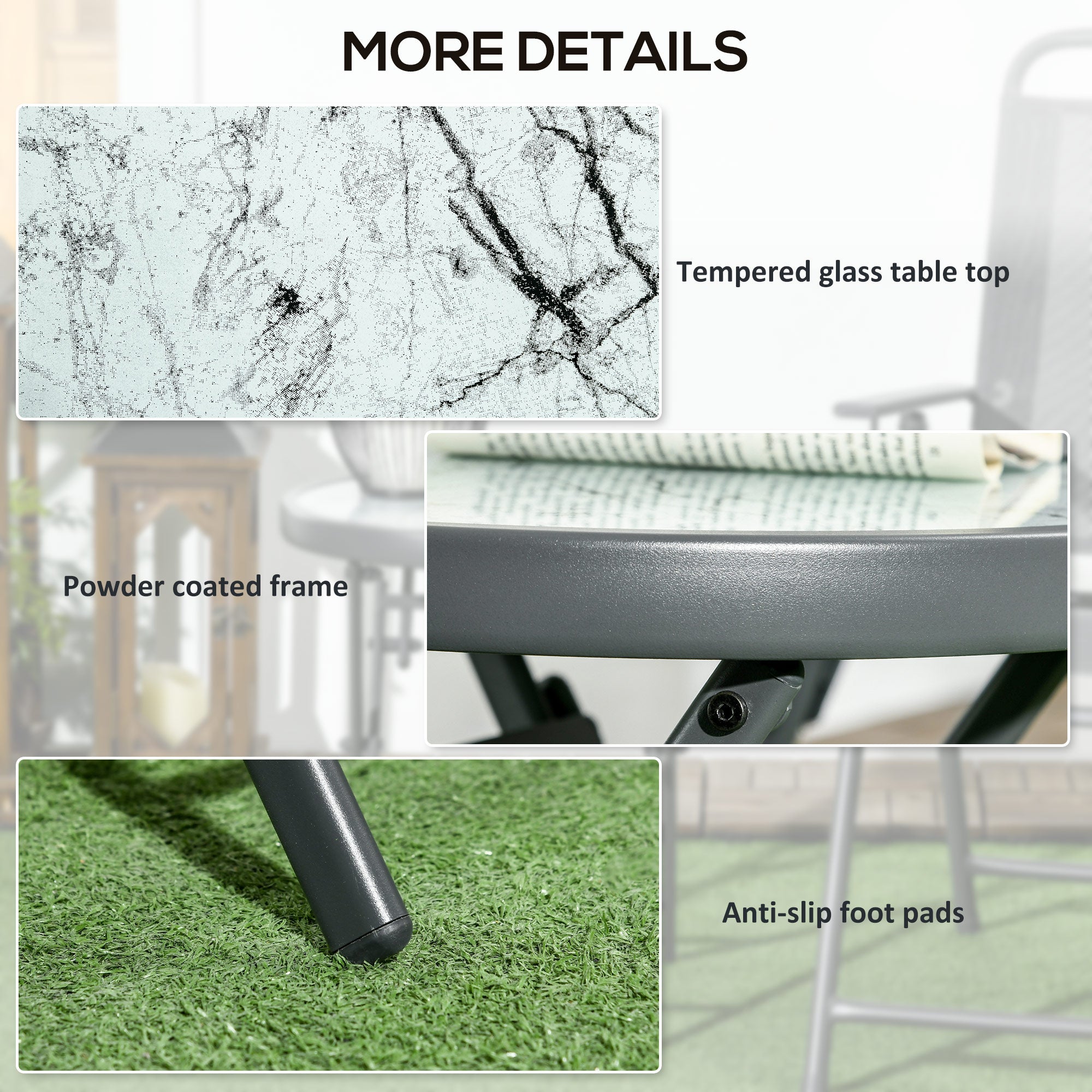 18" Outdoor Round Folding Table, Garden Side Table with Tempered Glass Top for Camping, Party, Weddings, White