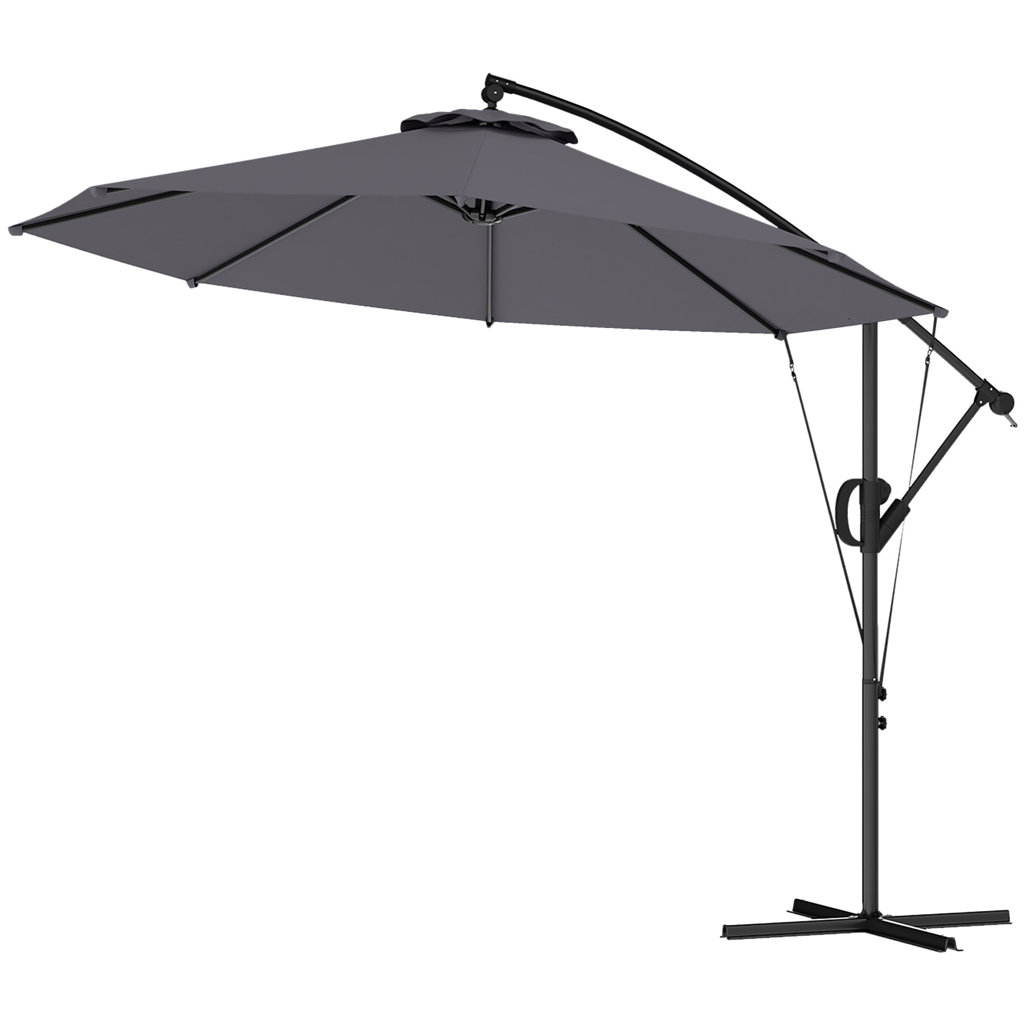 118.1" Patio Offset Umbrella with Cover and Wind Protection Strap,with Crank Handle and Tilt, UPF50+, Grey