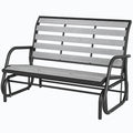 2 Person Outdoor Glider Bench, Patio Glider Loveseat with Faux Wood Slatted Seat and Back, Steel Frame, Grey