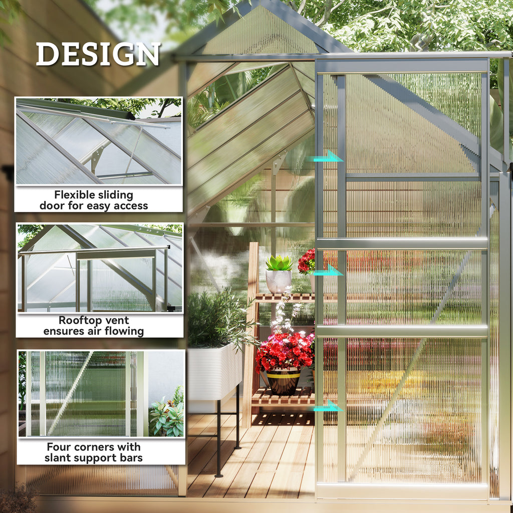 6' x 10' x 6.6' Polycarbonate Greenhouse, Walk-In Green House Kit Garden, Plants Grow, Galvanized Sheet Aluminum Frame