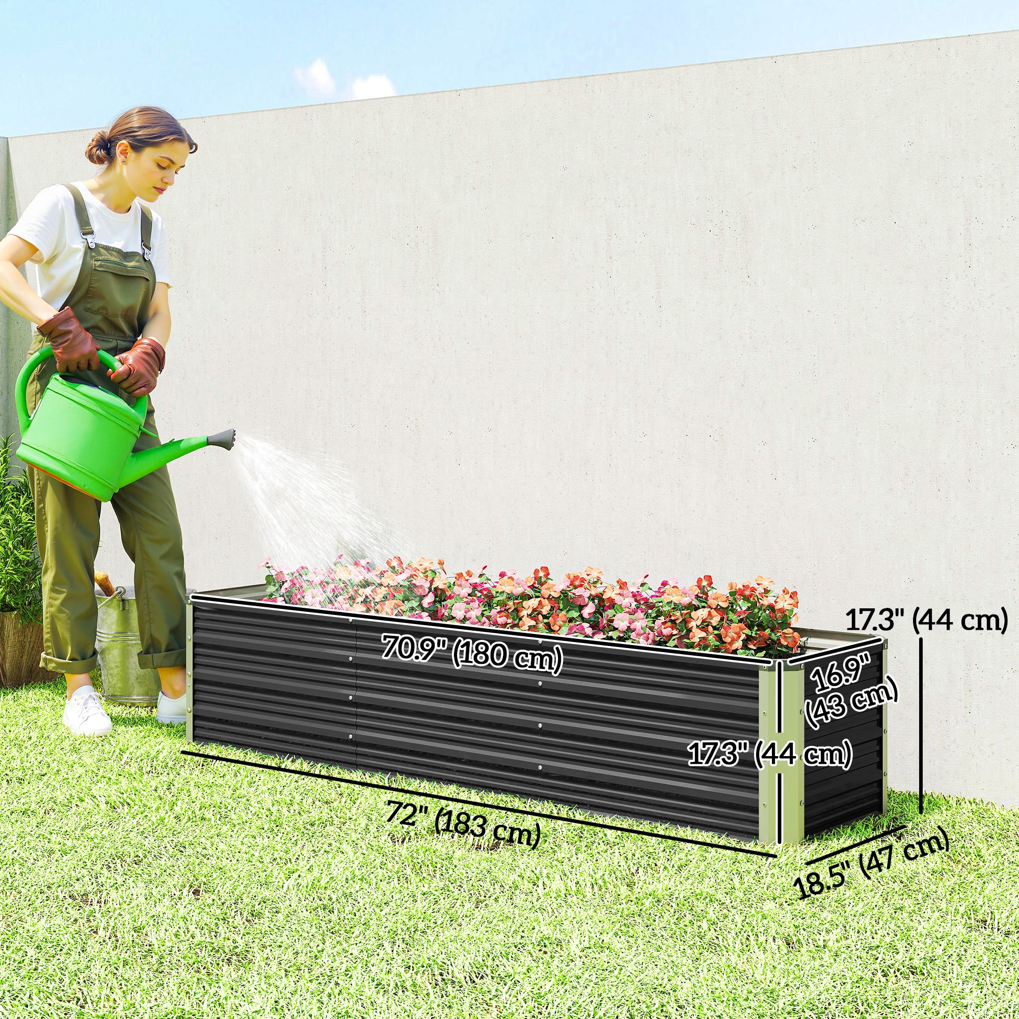 6' x 1.5' x 1.3' Galvanized Raised Garden Bed, Elevated Large Metal Planter Box w/ Install Gloves for Backyard, Patio to Grow Vegetables, Herbs, and Flowers, Dark Grey