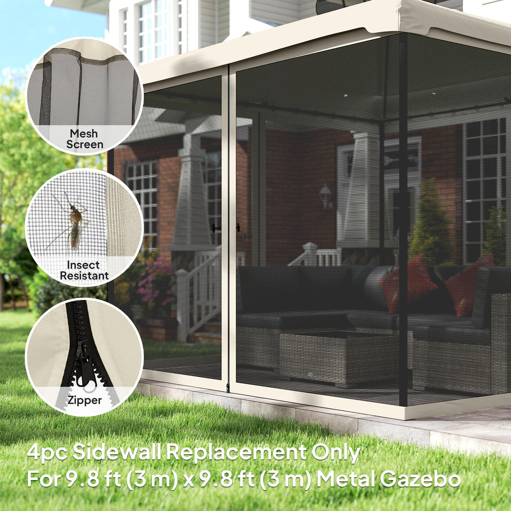Replacement Mosquito Netting for Gazebo 10' x 10' Black Screen Walls for Canopy with Zippers for Parties and Outdoor Activities, Cream White