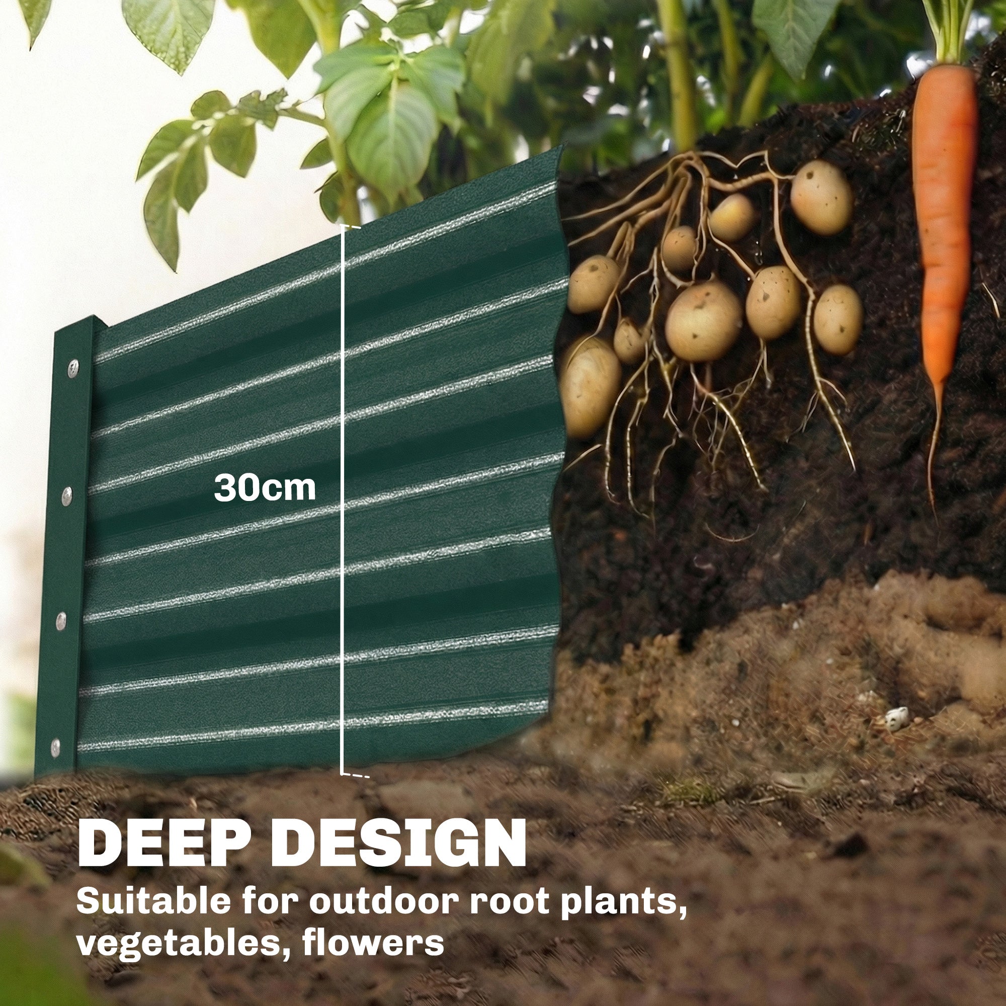 12 x 4 x 1ft Galvanized Raised Garden Bed, Reinforced Outdoor Planter Box with Open Bottom, Green