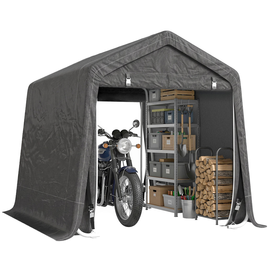 9.2' x 7.9' Garden Storage Tent, Patio Storage Shelter w/ Metal Frame and Double Zipper Doors, Dark Grey