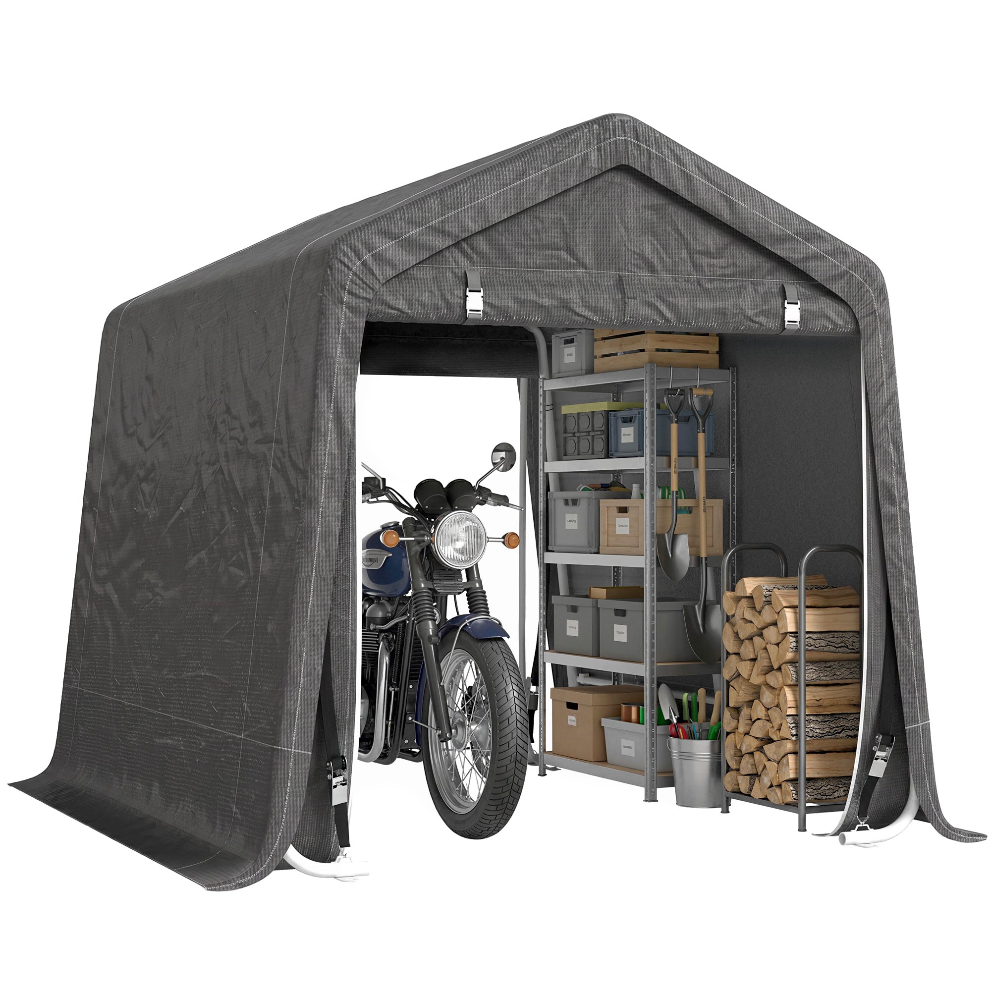 9.2' x 7.9' Garden Storage Tent, Patio Storage Shelter w/ Metal Frame and Double Zipper Doors, Dark Grey