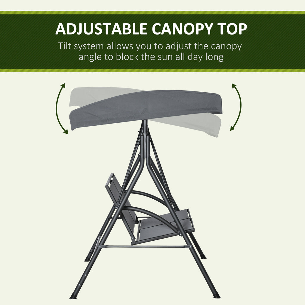 2-Seat Patio Swing Chair, Outdoor Porch Swing Glider w/ Tilting Canopy and Weather Resistant Steel Frame, Dark Grey