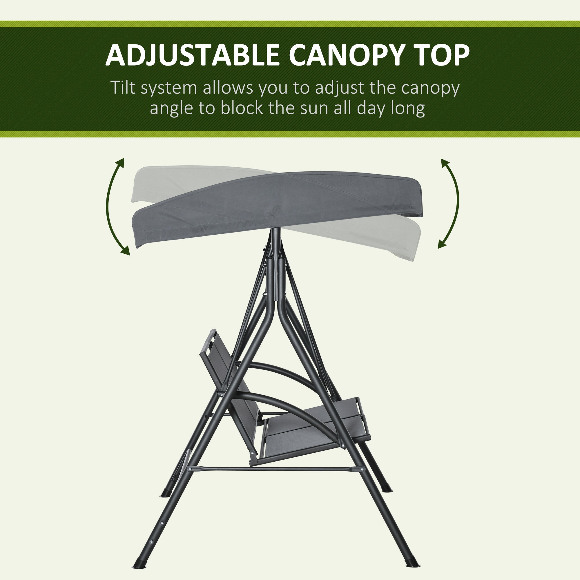 2-Seat Patio Swing Chair, Outdoor Porch Swing Glider w/ Tilting Canopy and Weather Resistant Steel Frame, Dark Grey