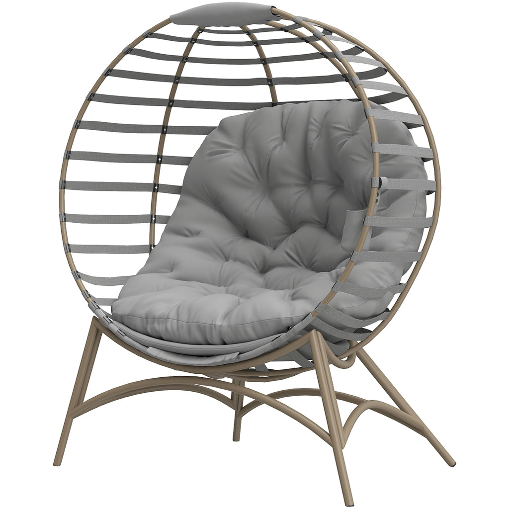 Egg Chair, Patio Lounge Chair, Foldable Basket Chair with Large Seat Cushion, Side Pocket, Light Grey