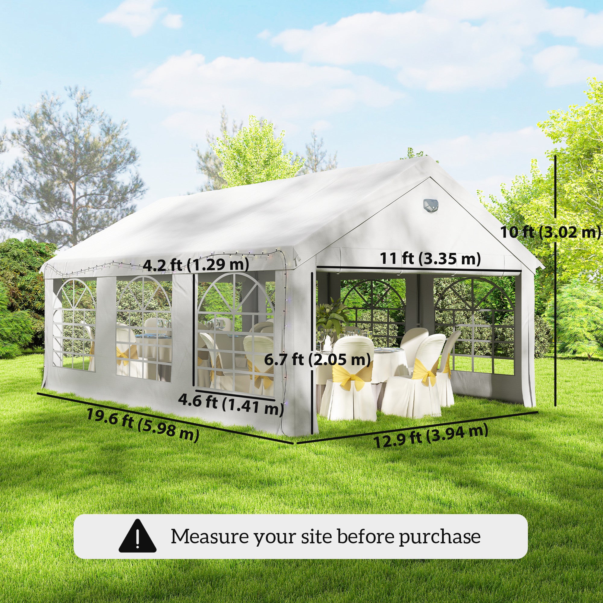 20' x 13' Party Tent, Heavy Duty Gazebo Canopy with Windows, Outdoor Party Wedding Tent with 4 Removable Sidewalls White