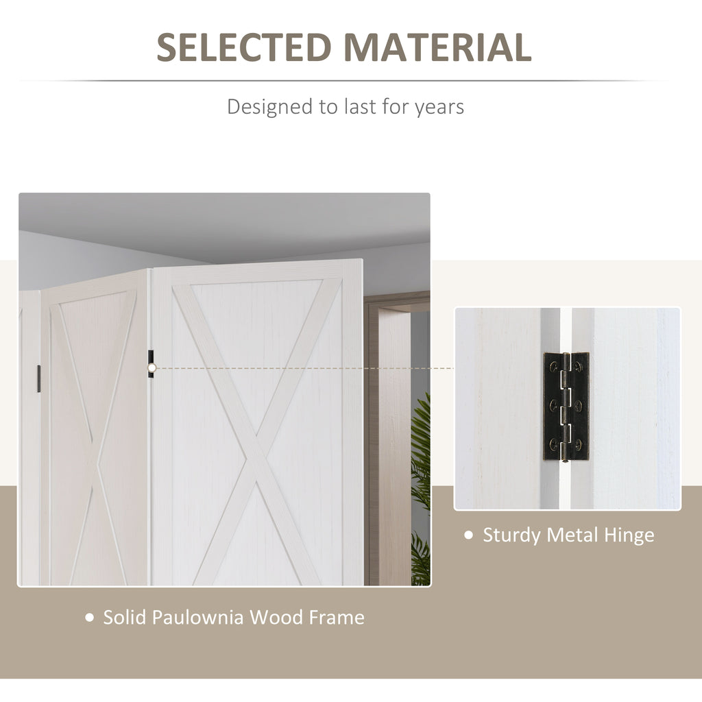 3-panel Wall Partition Farmhouse Room Separator with Foldable Design Wooden Frame 5.6FT, White