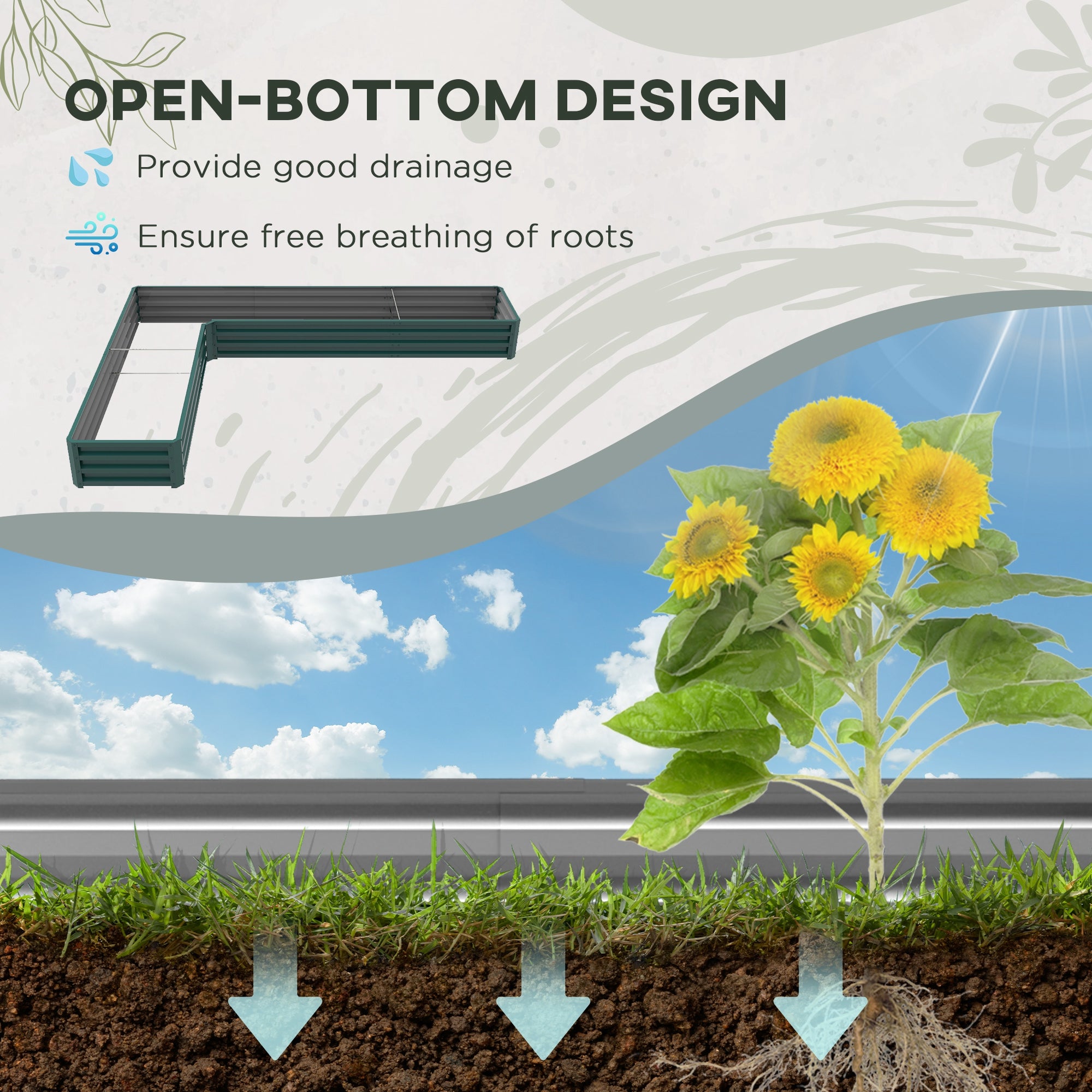 Galvanized Raised Garden Bed Steel Planter Box w/ Rods for Vegetables Flowers Herbs, 82" x 109" x 12", Green