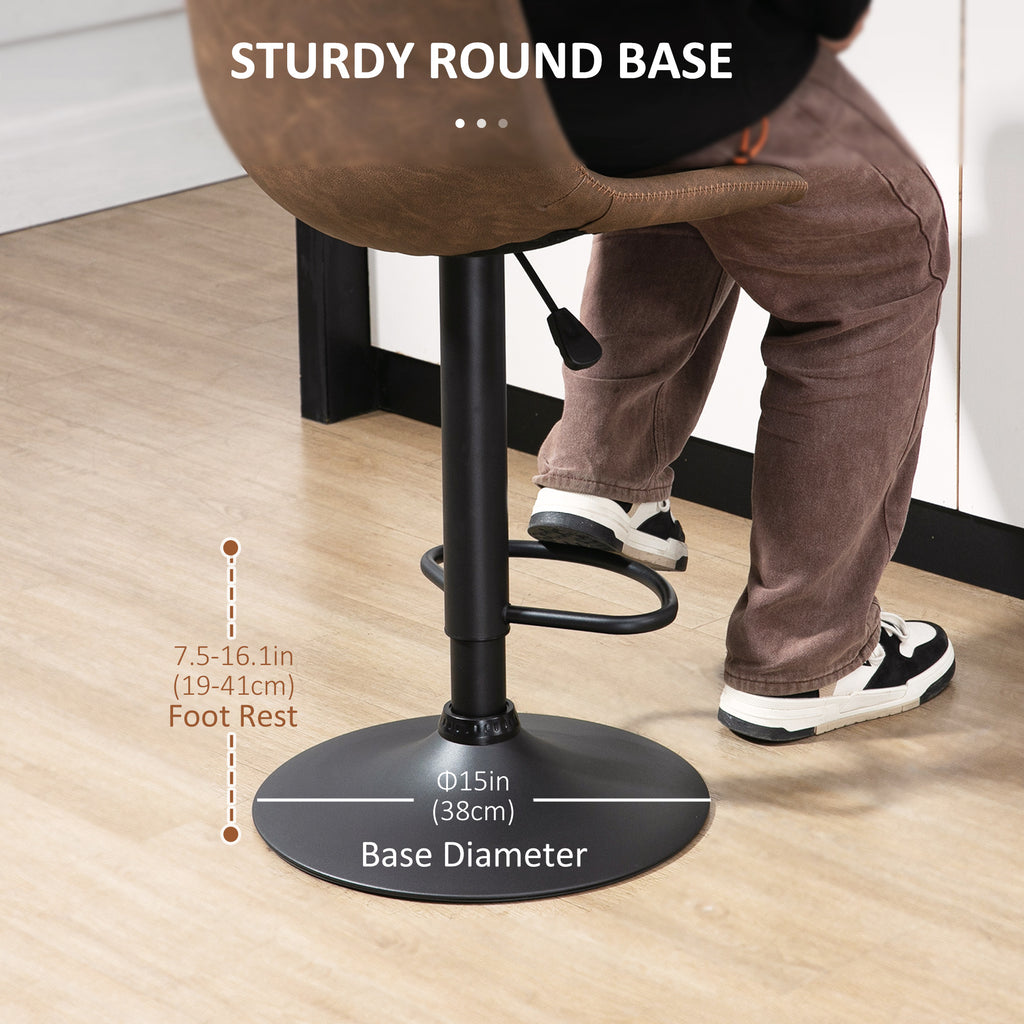 Adjustable Counter Height Bar Stools Set of 2, 360Â° Swivel Kitchen Counter Stools Dining Chairs with Backs, Vintage Leather, Brown