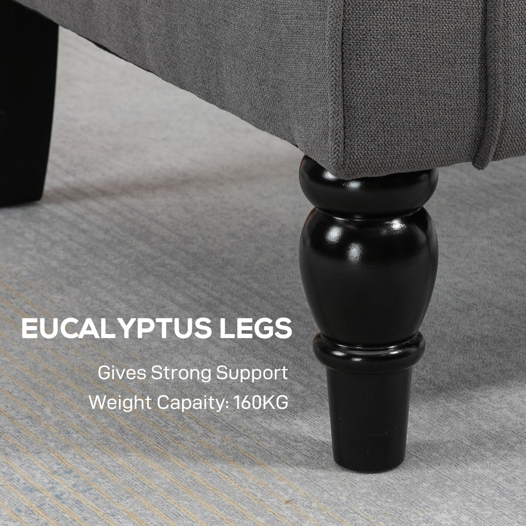 Fabric Accent Chair, Button Tufted Armchair, Armchair with Wood Legs, Thick Padding for Bedroom, Charcoal Grey