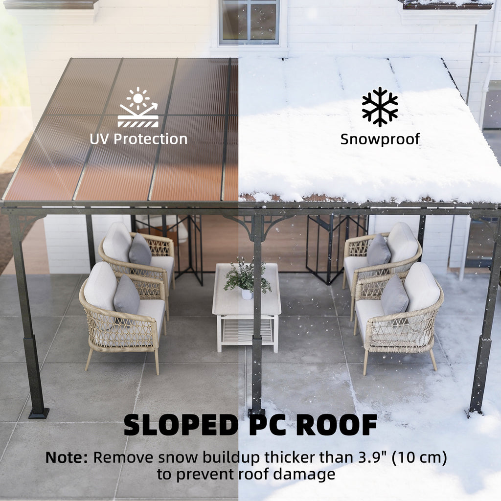 13' x 10' Lean to Gazebo, Hardtop Wall Mounted Outdoor Pergola with Polycarbonate Roof and Metal-Aluminium Frame