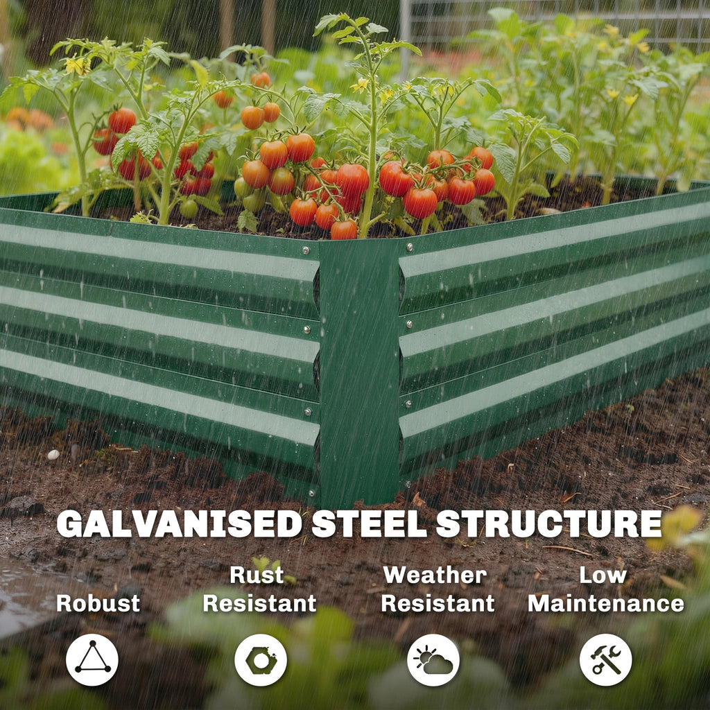 Galvanized Raised Garden Bed with Trellis for Climbing Plants, Outdoor Planter Box with Open Bottom, Green
