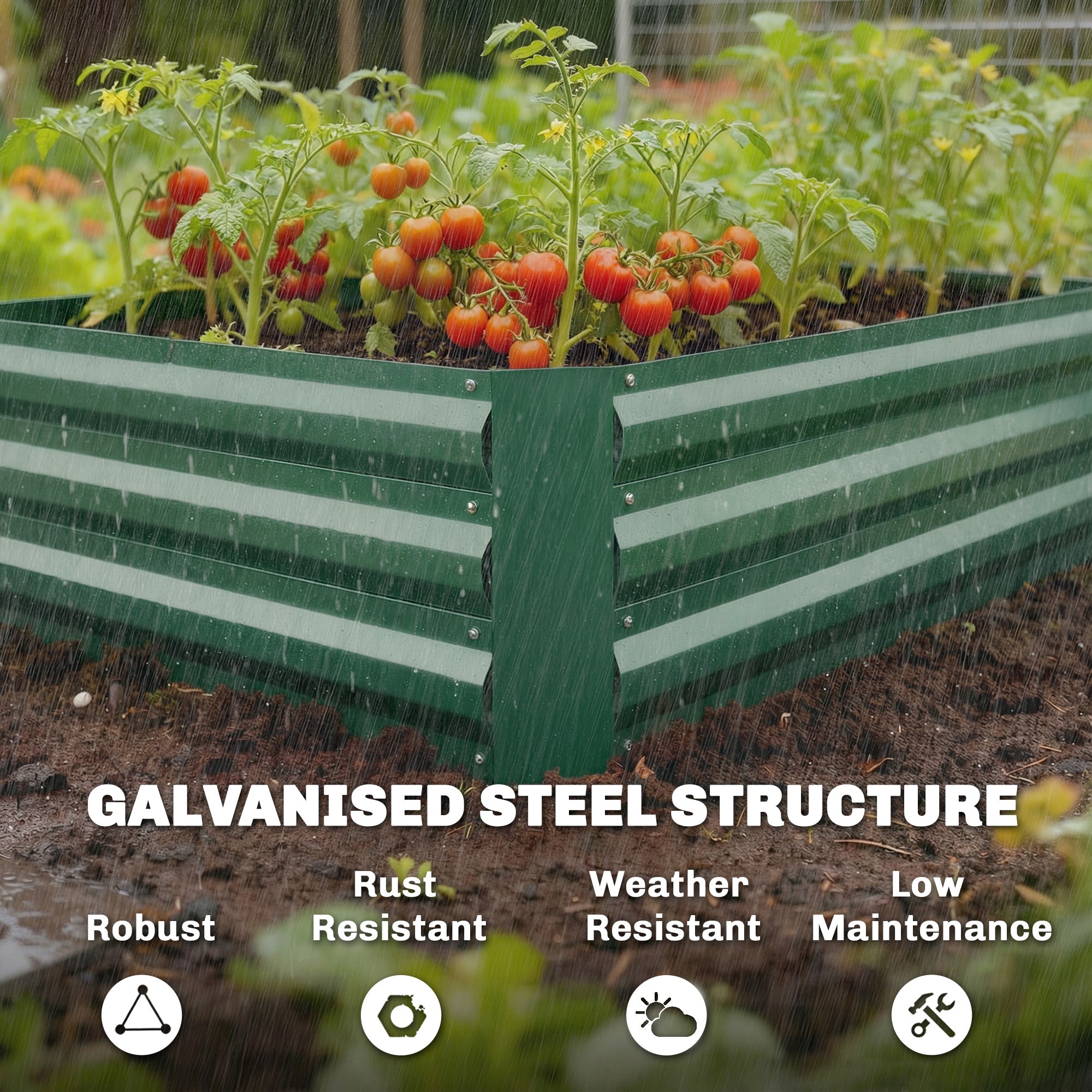 Galvanized Raised Garden Bed with Trellis for Climbing Plants, Outdoor Planter Box with Open Bottom, Green