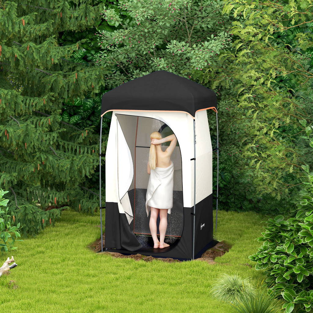 Camping Shower Tent, Portable Privacy Shelter with Solar Shower Bag, Removable Floor and Carrying Bag, Black