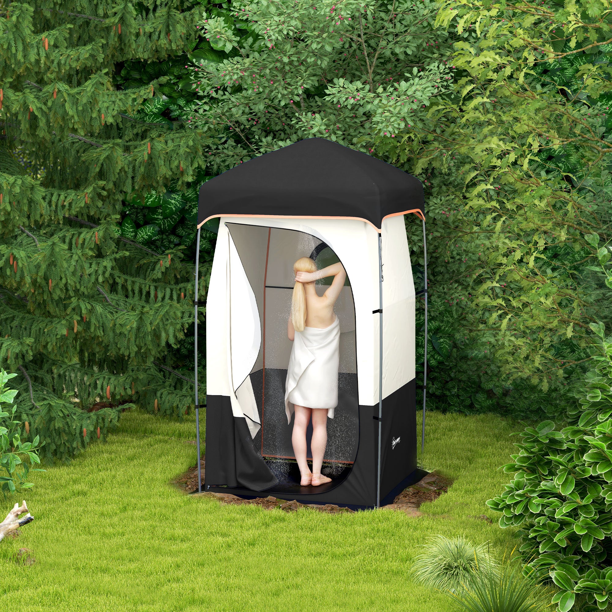 Camping Shower Tent, Portable Privacy Shelter with Solar Shower Bag, Removable Floor and Carrying Bag, Black