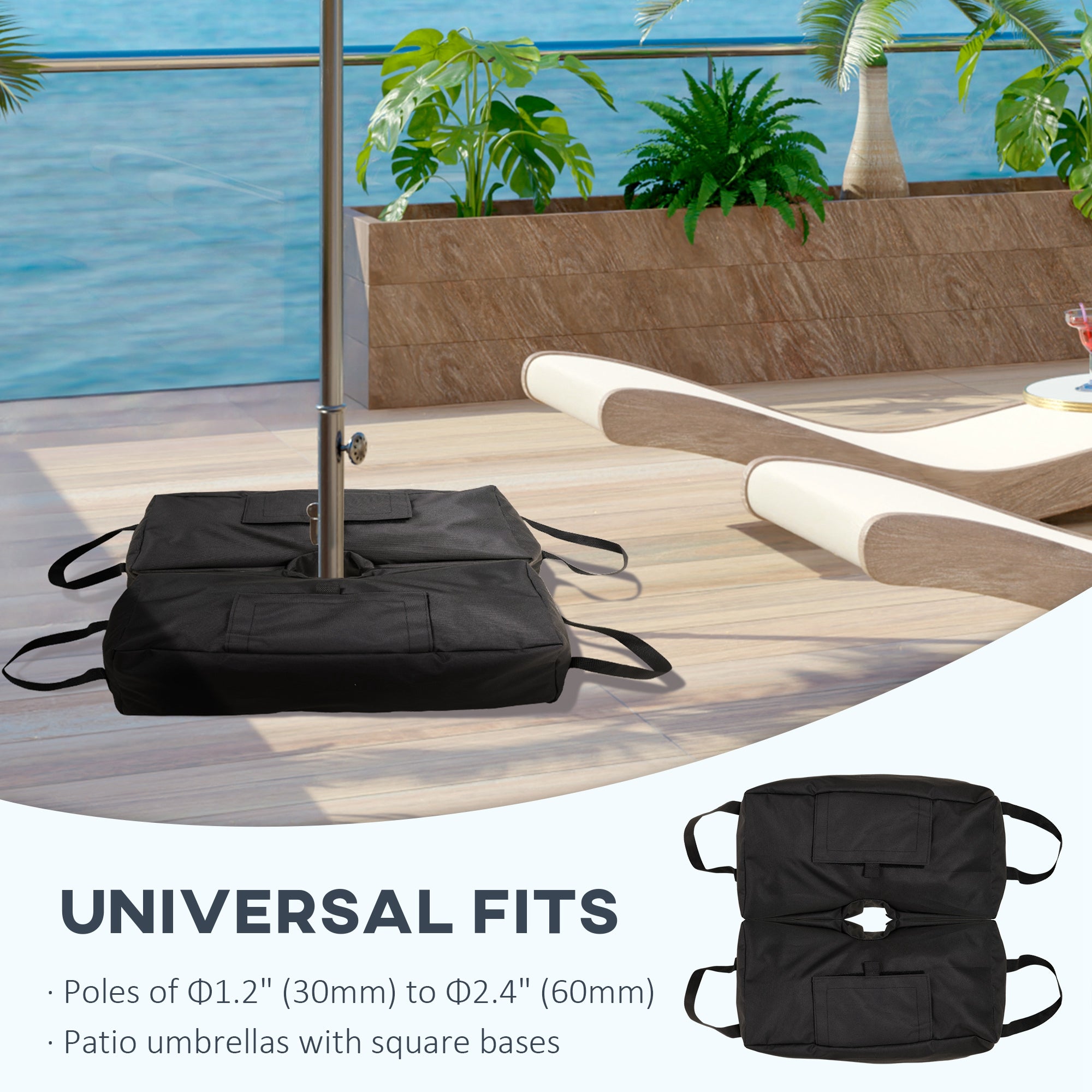 2pc Umbrella Base, Weight Bag, Garden Parasol Weight Base, Filled Sand Fits Most Umbrella w/ Scoop Up 55lbs, Black
