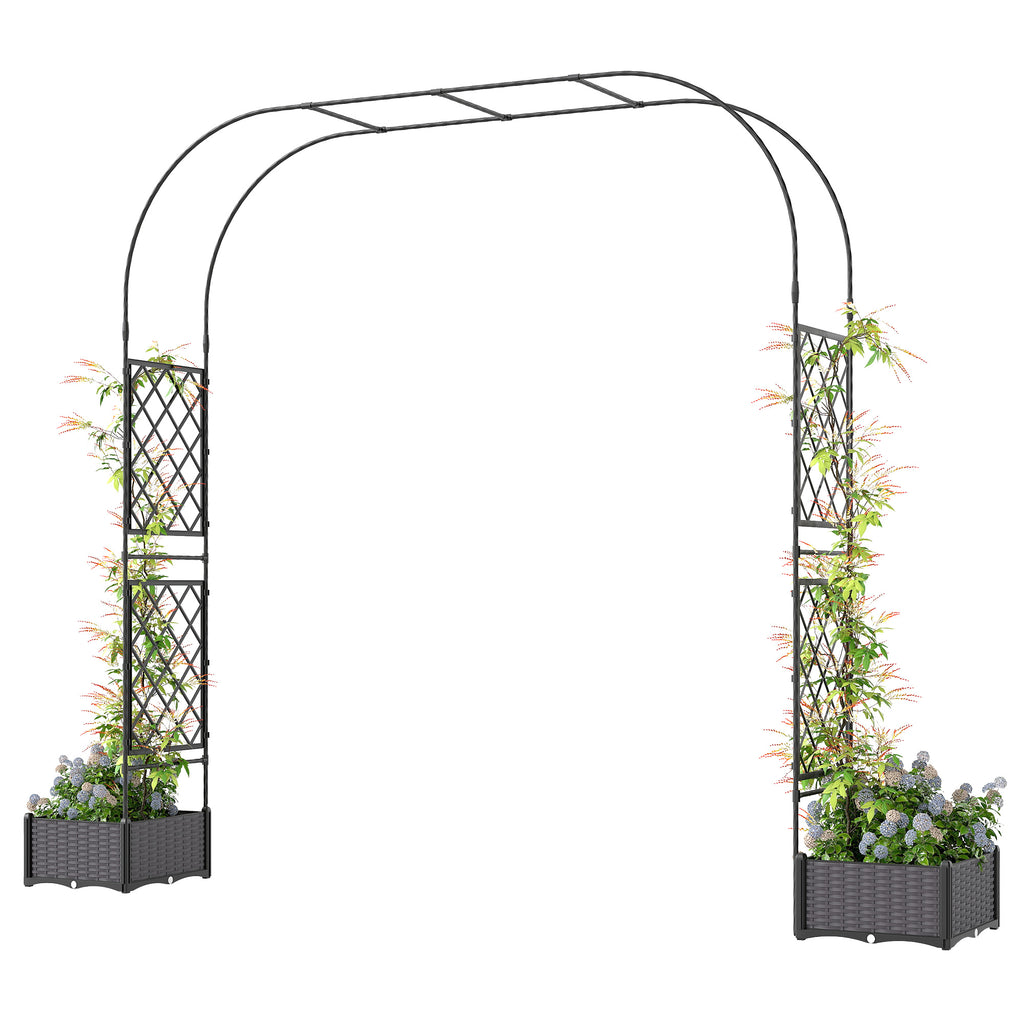 Garden Arch Outdoor Trellis Arbor with 2 Planter Boxes, 109.4" x 15.7" x 86.6", Black