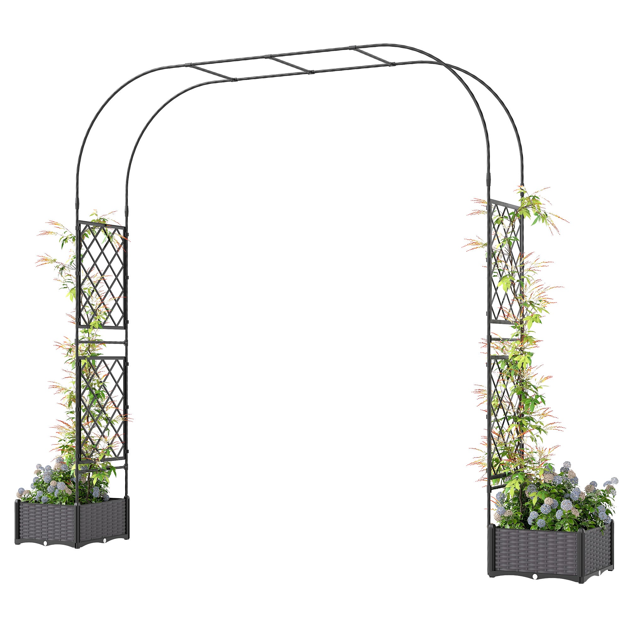 Garden Arch Outdoor Trellis Arbor with 2 Planter Boxes, 109.4" x 15.7" x 86.6", Black