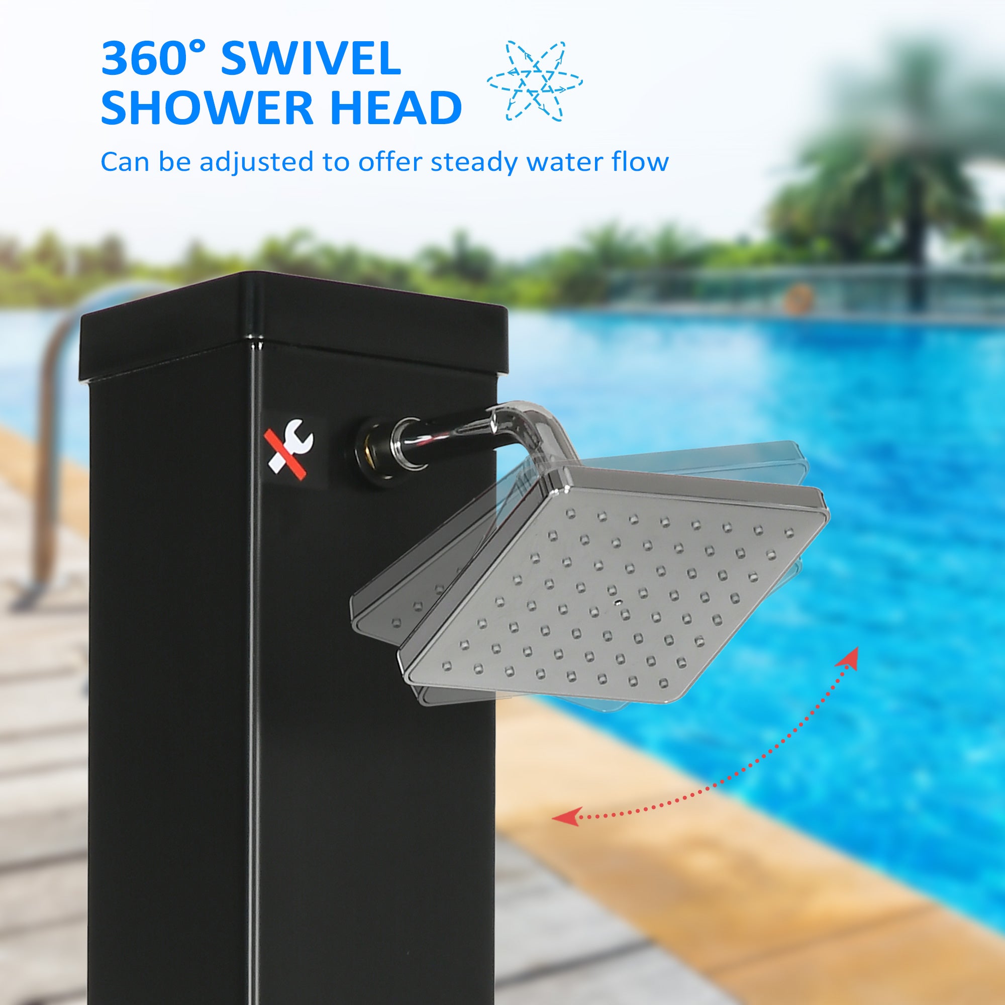 10.6 Gallons Solar Heated Shower with Free-Rotating Shower Head, Temperature Adjustment & Foot Shower