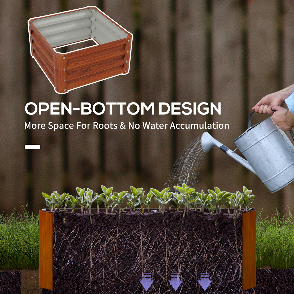 Galvanized Raised Garden Beds, Outdoor Planter Box, Set of 2, for Flowers, Herbs and Vegetables, Dark Brown Wood Effect