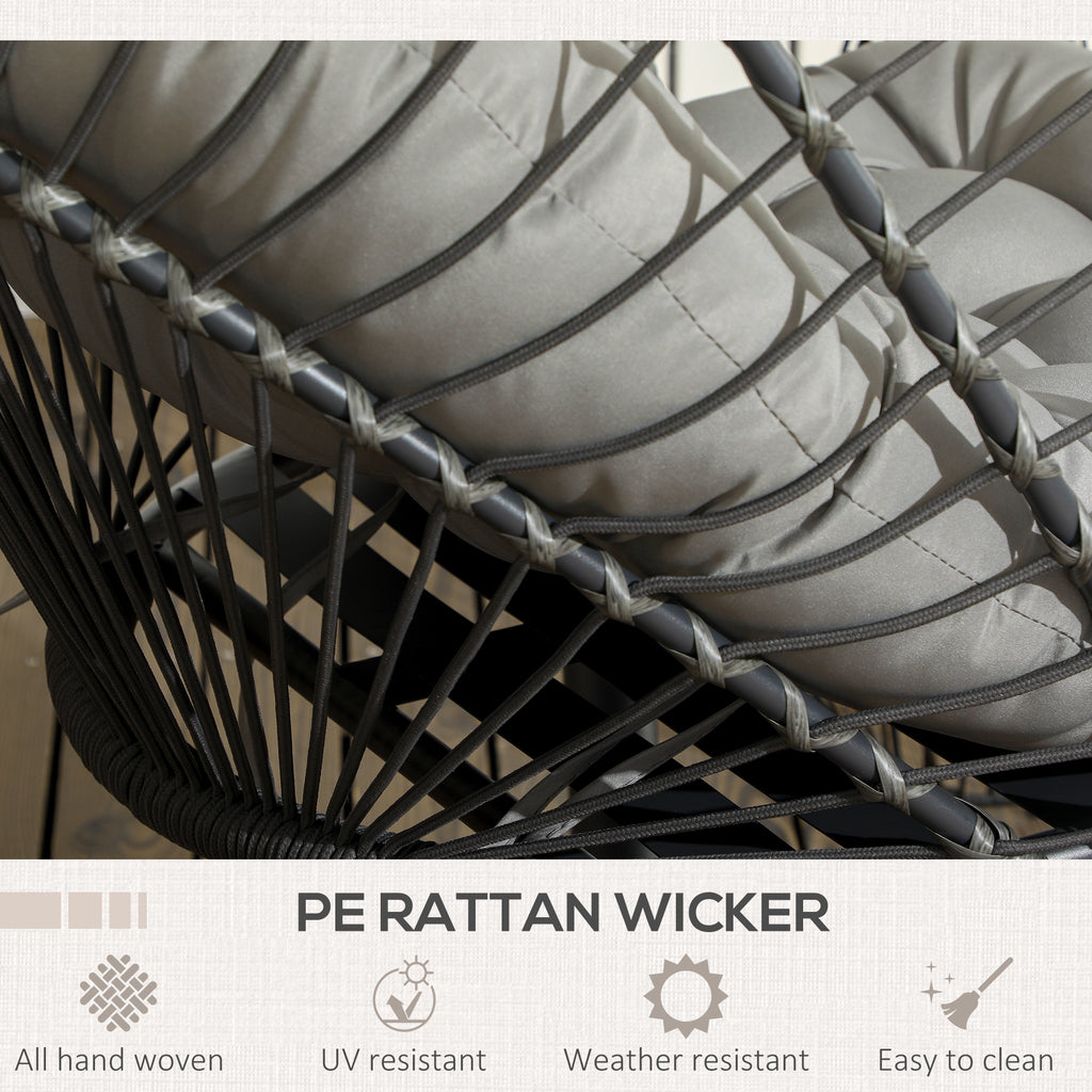 Hanging Egg Chair with Stand, Foldable Wicker Rattan Swing Chair with Thick Cushion, Light Grey