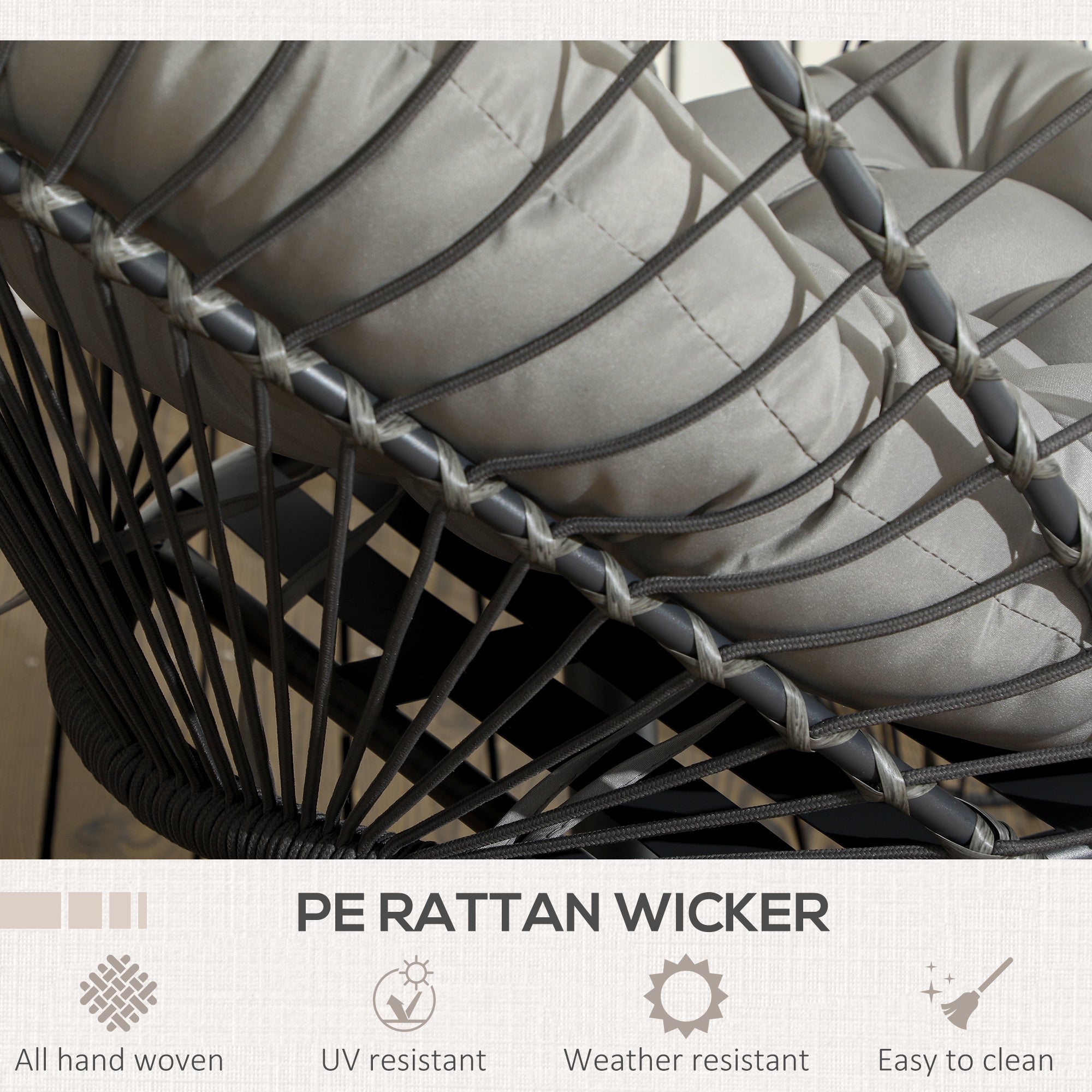 Hanging Egg Chair with Stand, Foldable Wicker Rattan Swing Chair with Thick Cushion, Light Grey