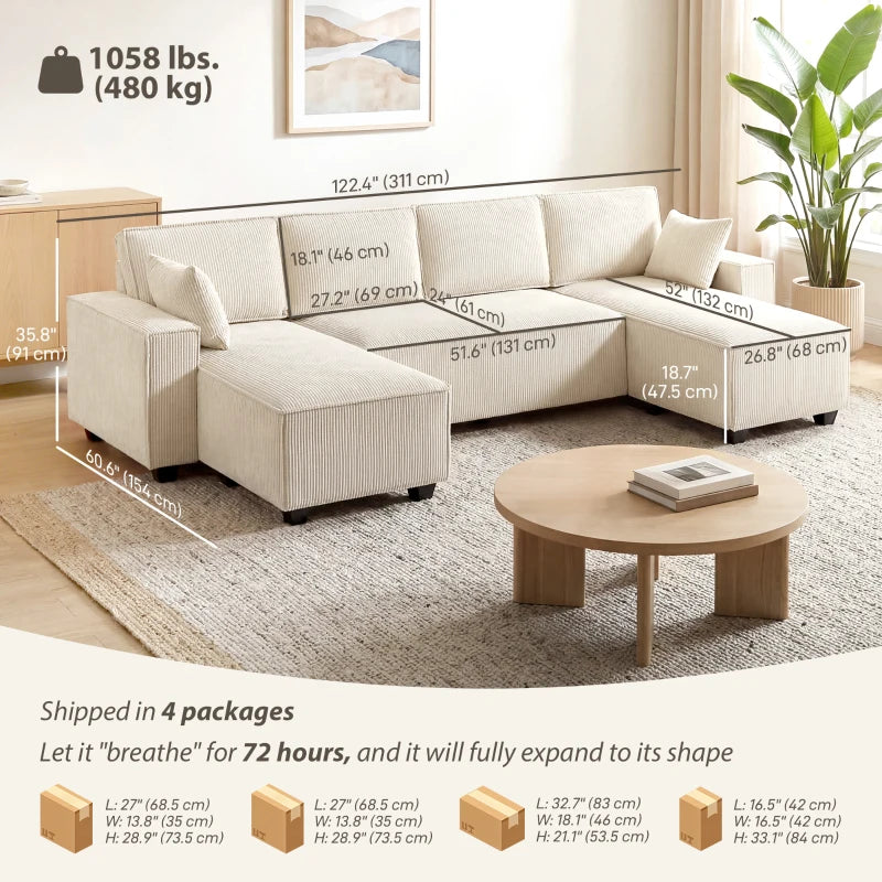 Spacious beige U-shaped sectional sofa with double chaises for family room