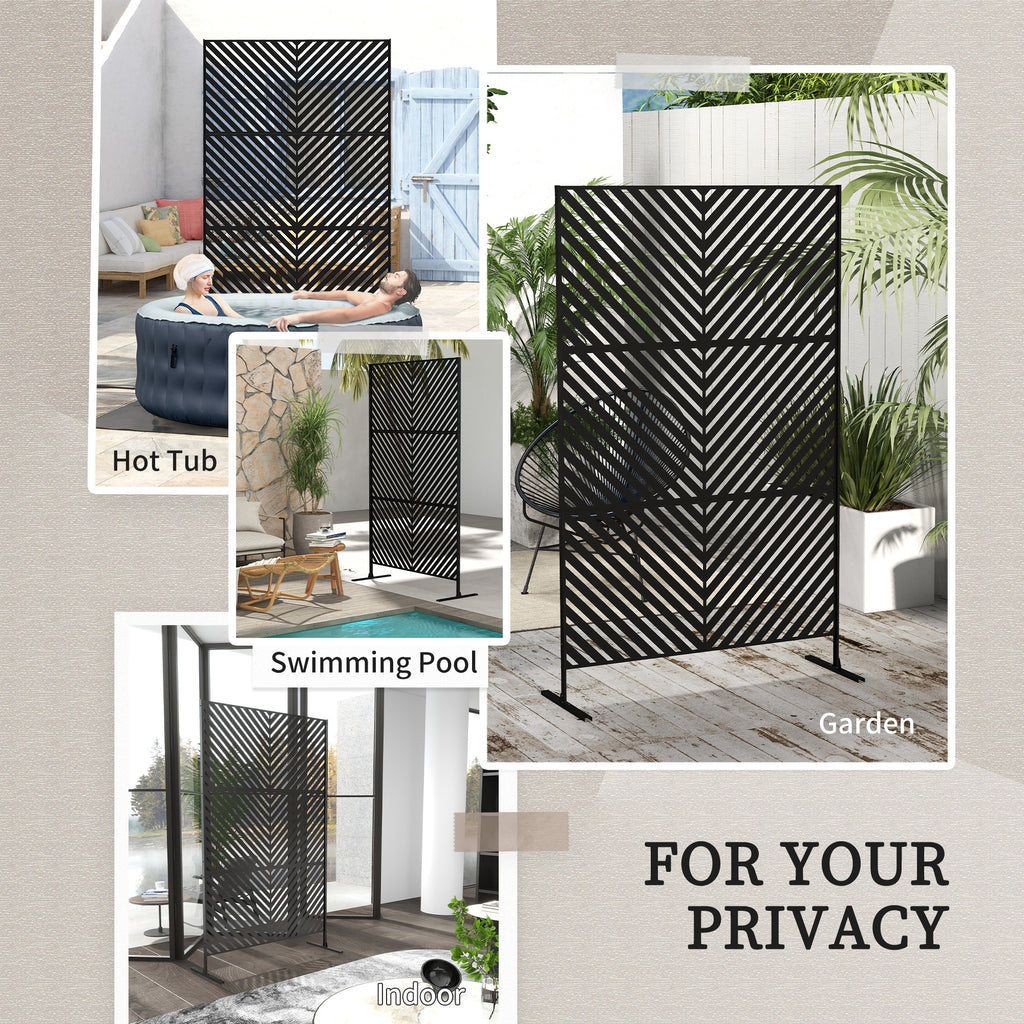 6.5FT Decorative Outdoor Divider, Metal Privacy Screen with Stand, Triangle Style, Black