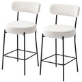 Set of 2 Barstools, Upholstered Bar Stools with Backrest, Footrest for Kitchen Island, Dining Room, Cream White