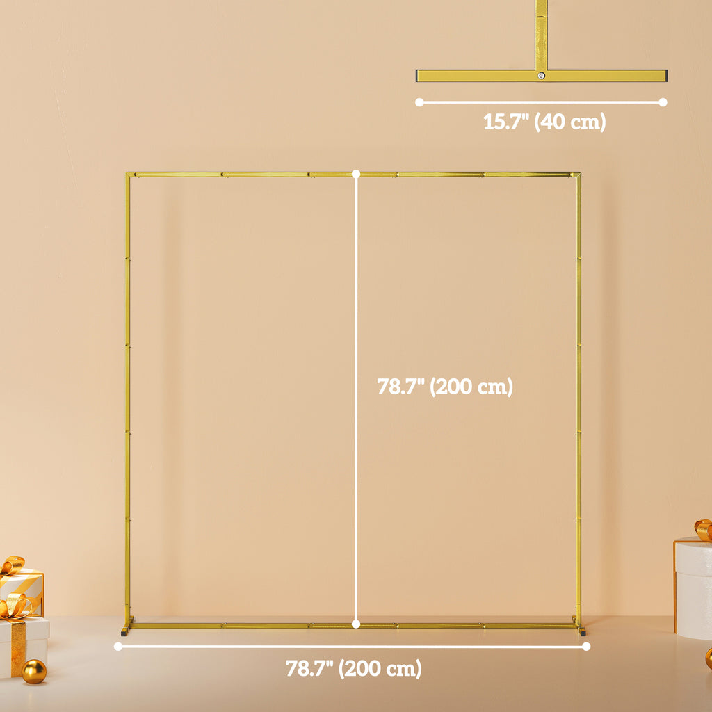 Wedding Arch Backdrop Stand, Square Wedding Arch with U-shaped Stakes, 6.6 FT Gold Metal Arch Frame